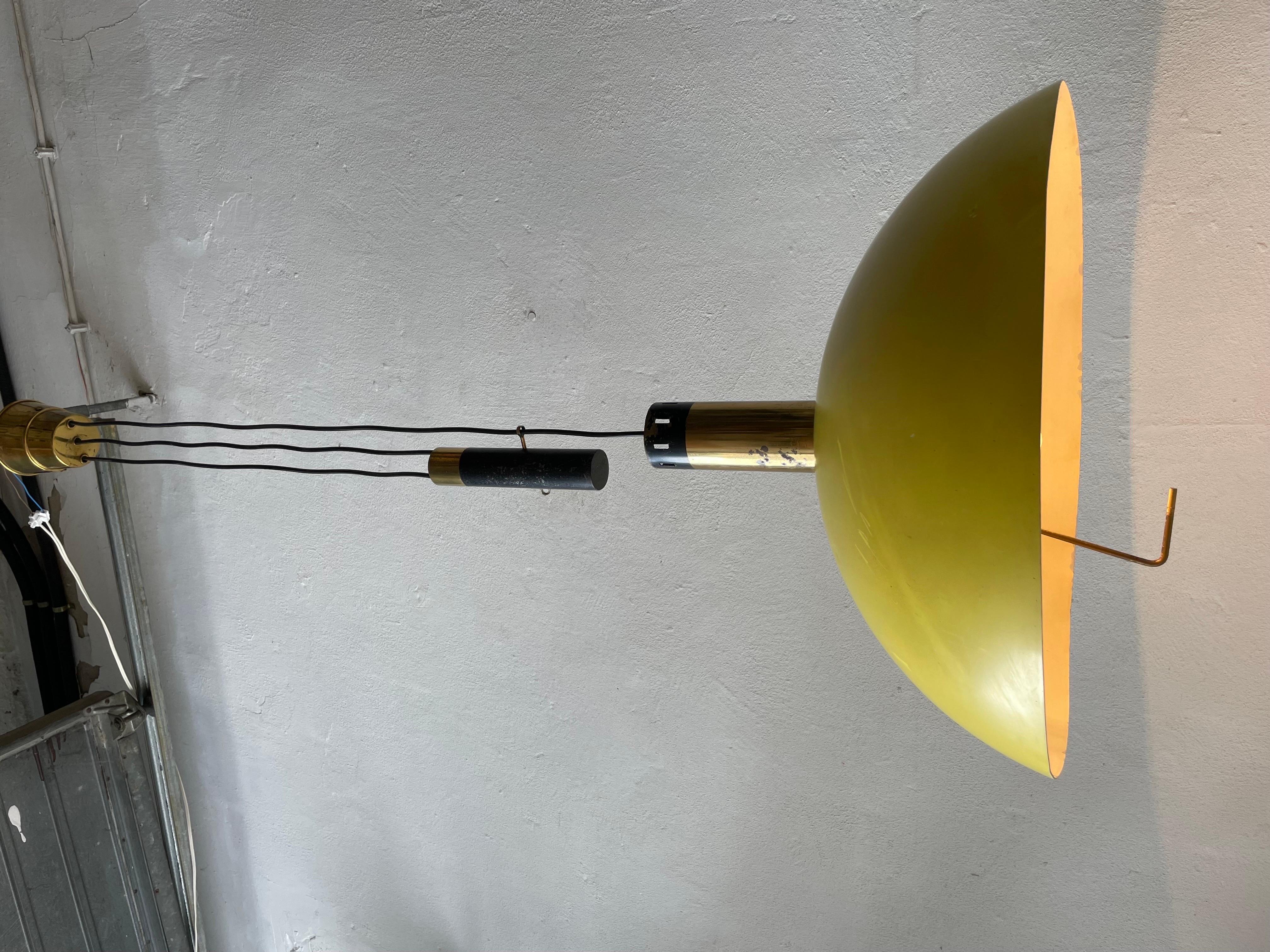Yellow Metal Shade Counterweight Pendant Lamp by Stilux, 1960s, Italy For Sale 9