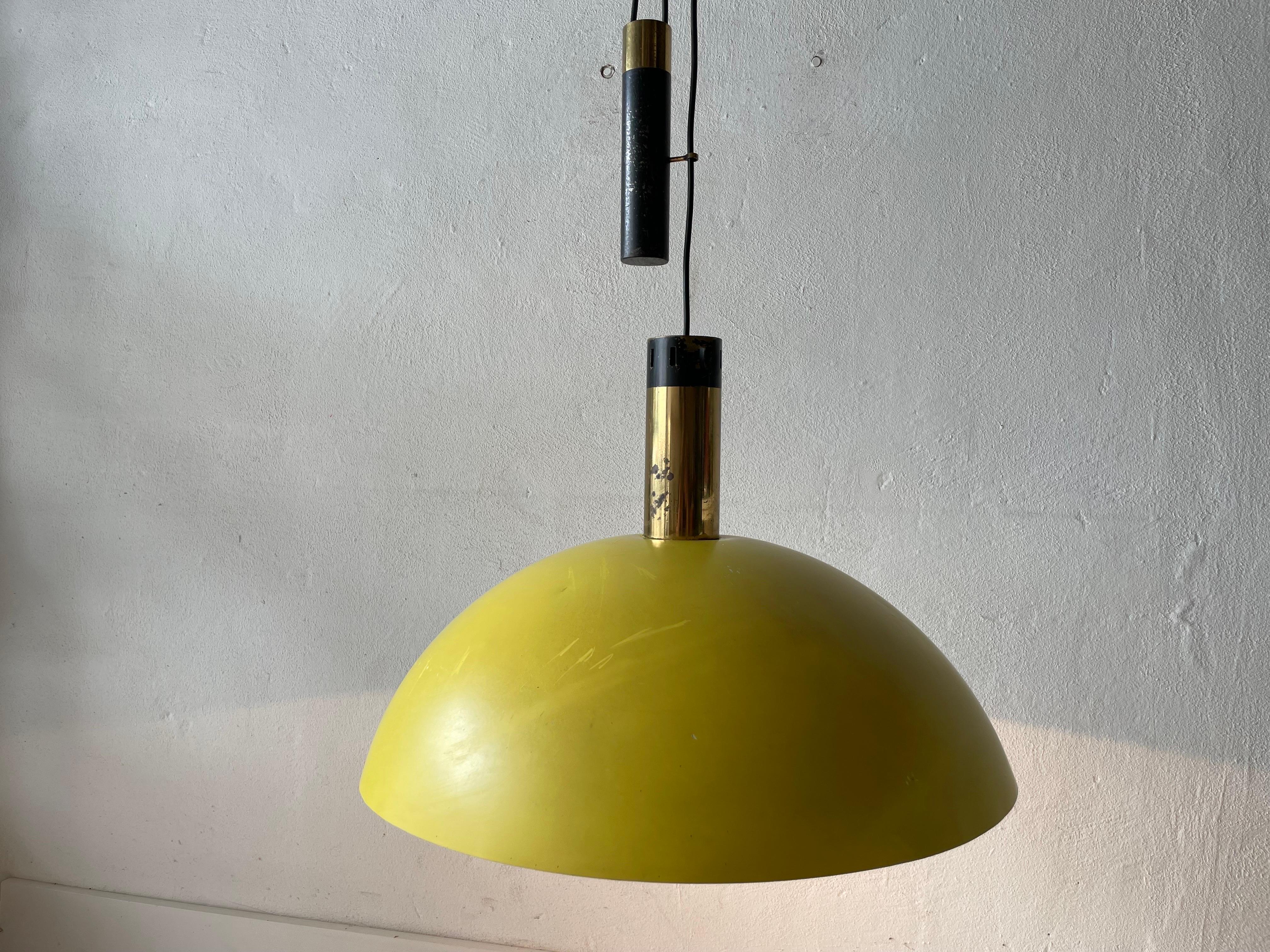 Yellow Metal Shade Counterweight Pendant Lamp by Stilux, 1960s, Italy For Sale 10