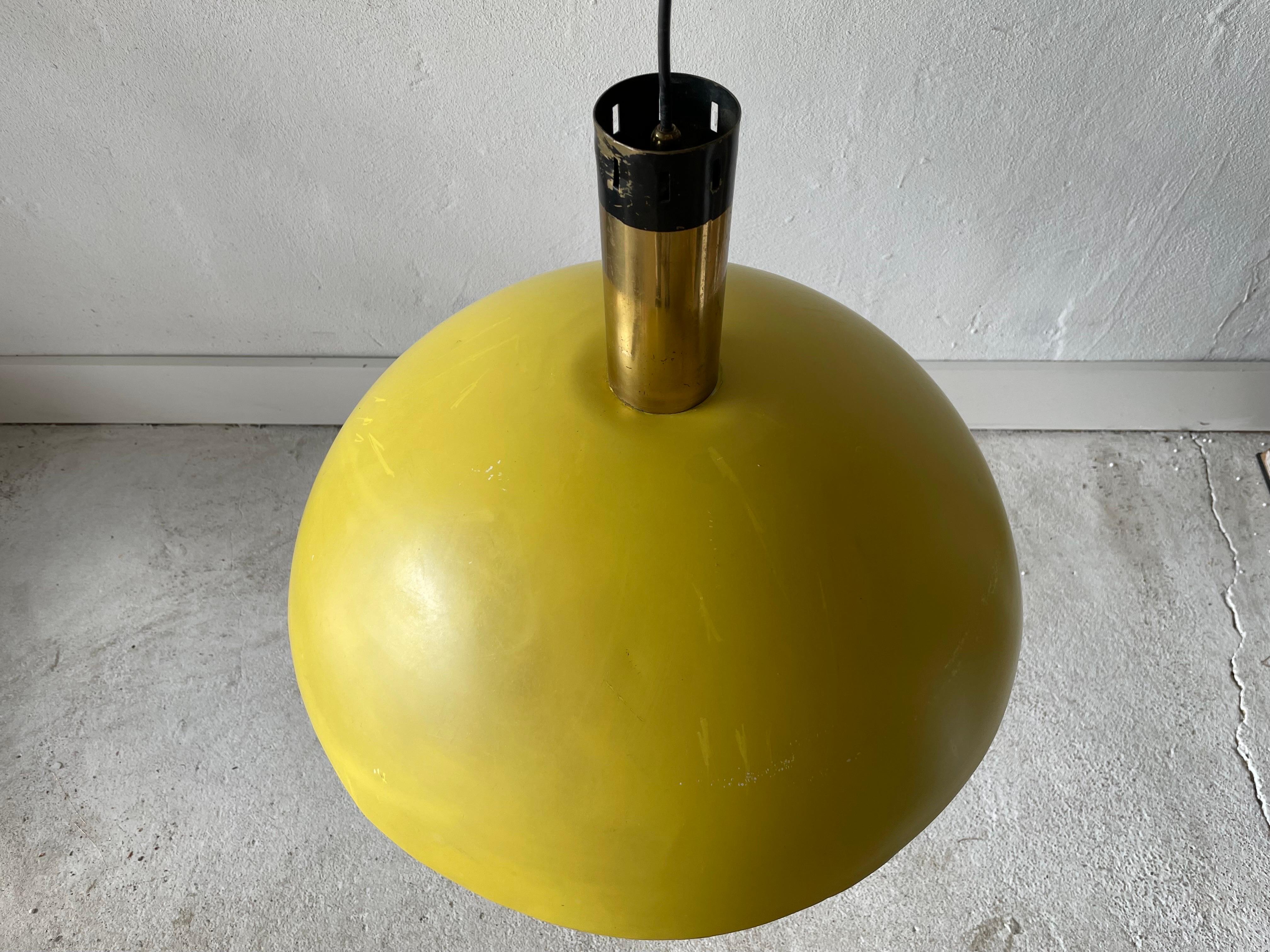 Mid-Century Modern Yellow Metal Shade Counterweight Pendant Lamp by Stilux, 1960s, Italy For Sale