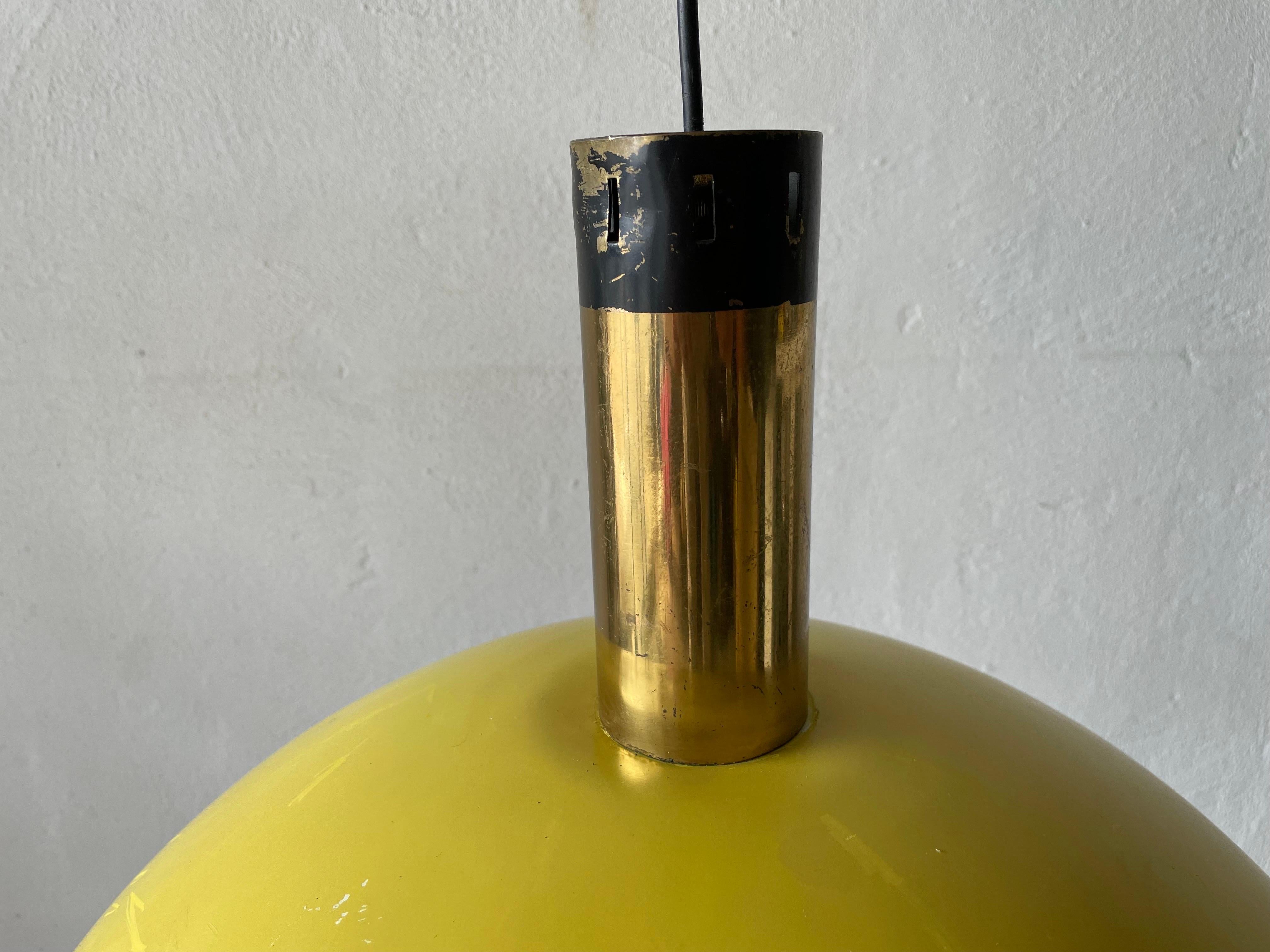 Italian Yellow Metal Shade Counterweight Pendant Lamp by Stilux, 1960s, Italy For Sale