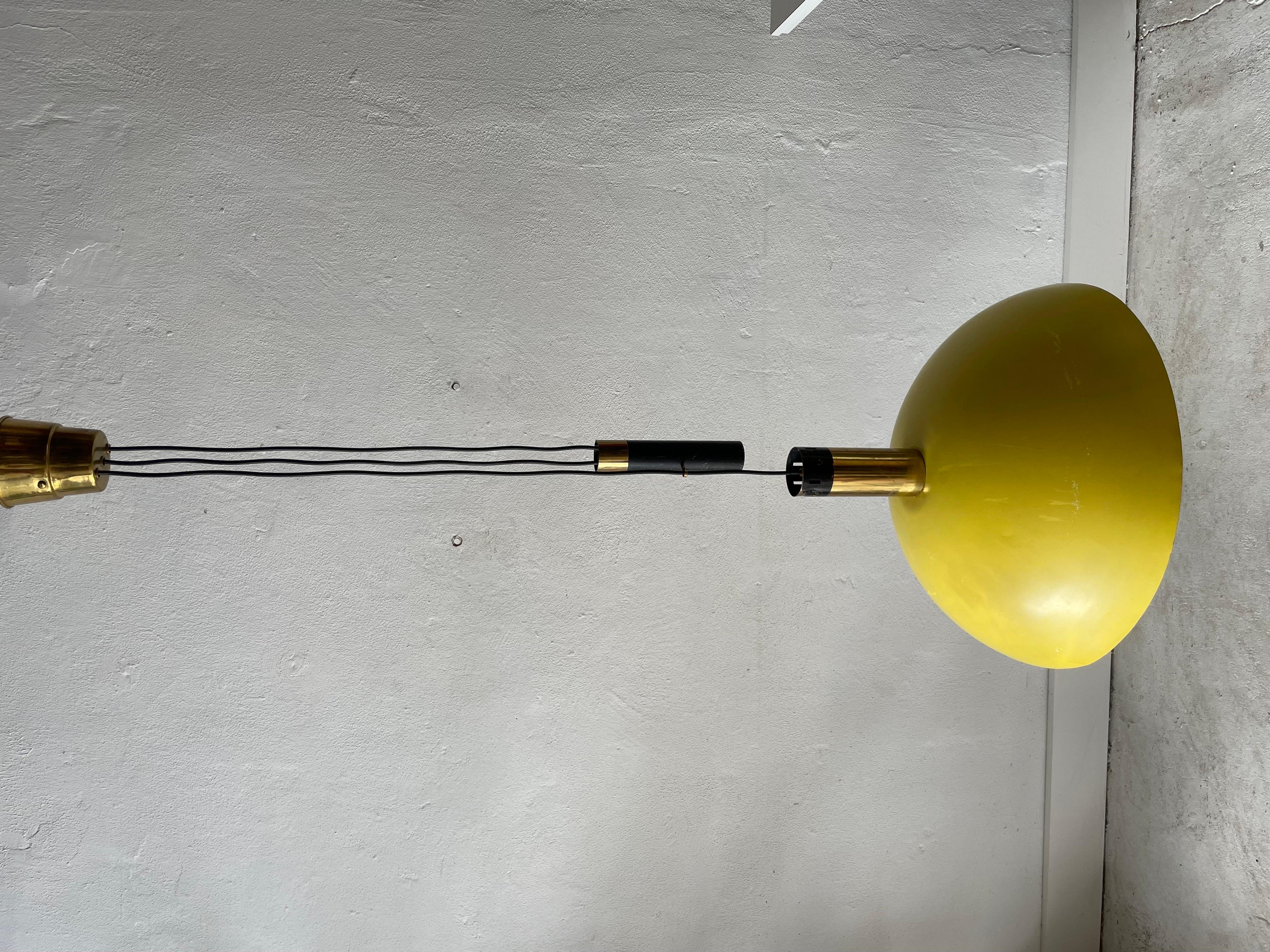 Mid-20th Century Yellow Metal Shade Counterweight Pendant Lamp by Stilux, 1960s, Italy For Sale