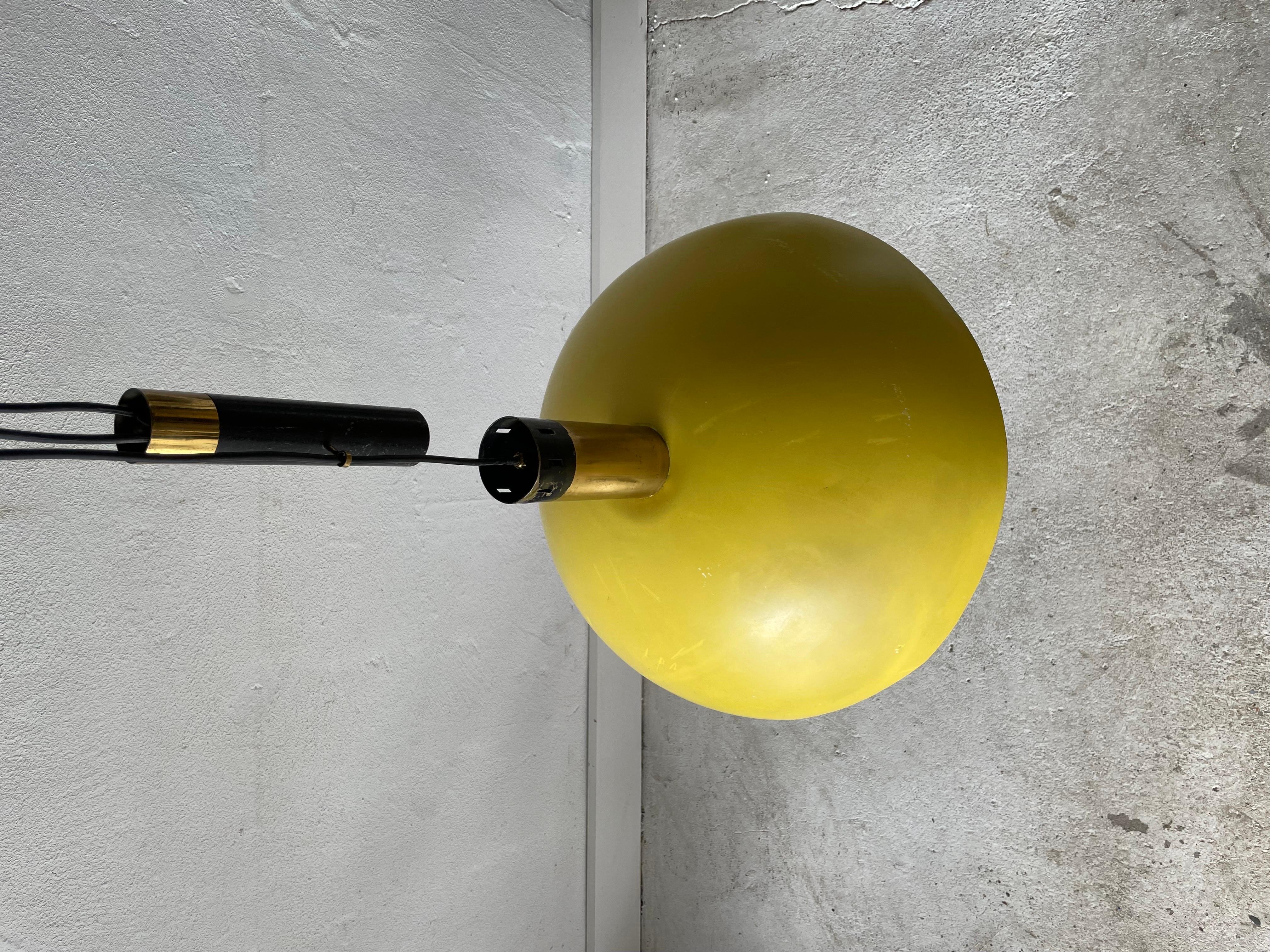 Yellow Metal Shade Counterweight Pendant Lamp by Stilux, 1960s, Italy For Sale 1
