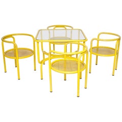 Yellow Metal Tubular Dining Table Set with Four Matching Chairs by Gae Aulenti