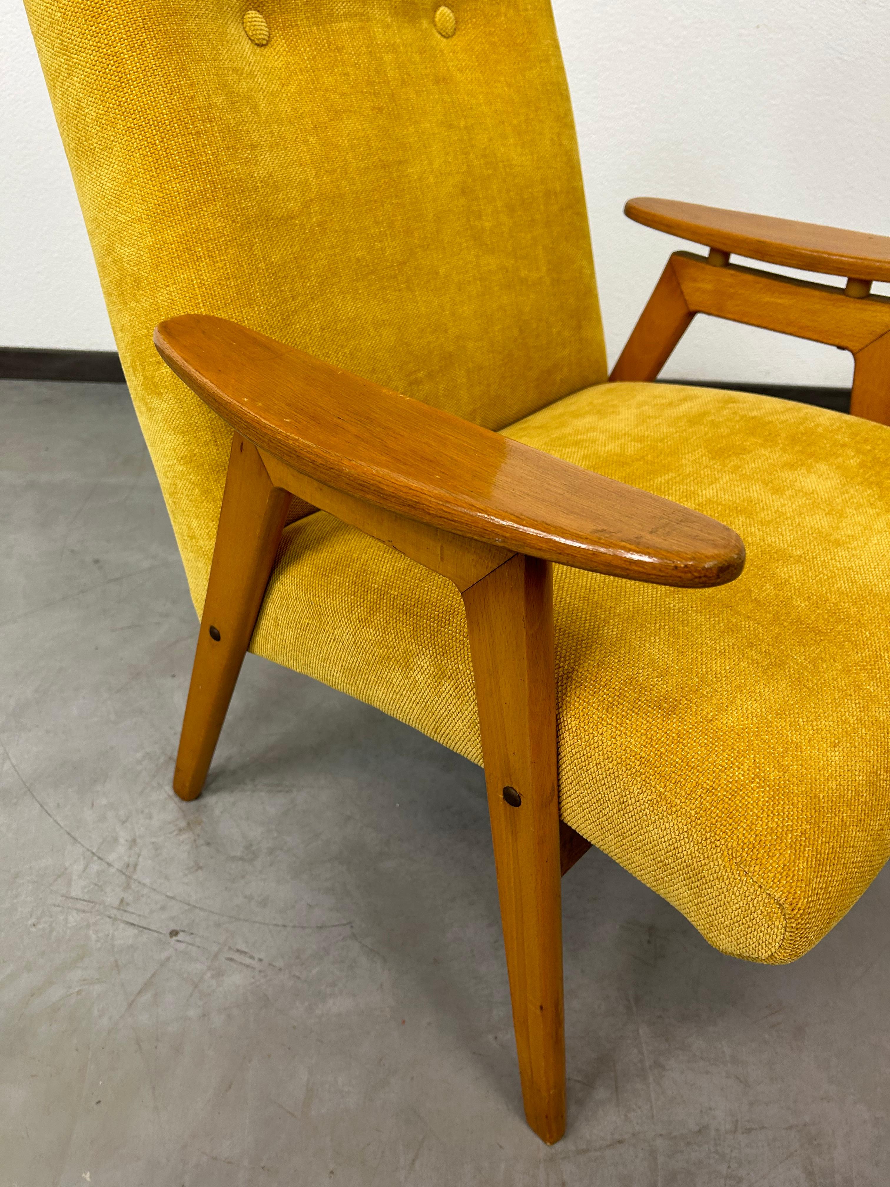 Slovak Yellow mid-century design armchair by Jaroslav Šmídek  For Sale