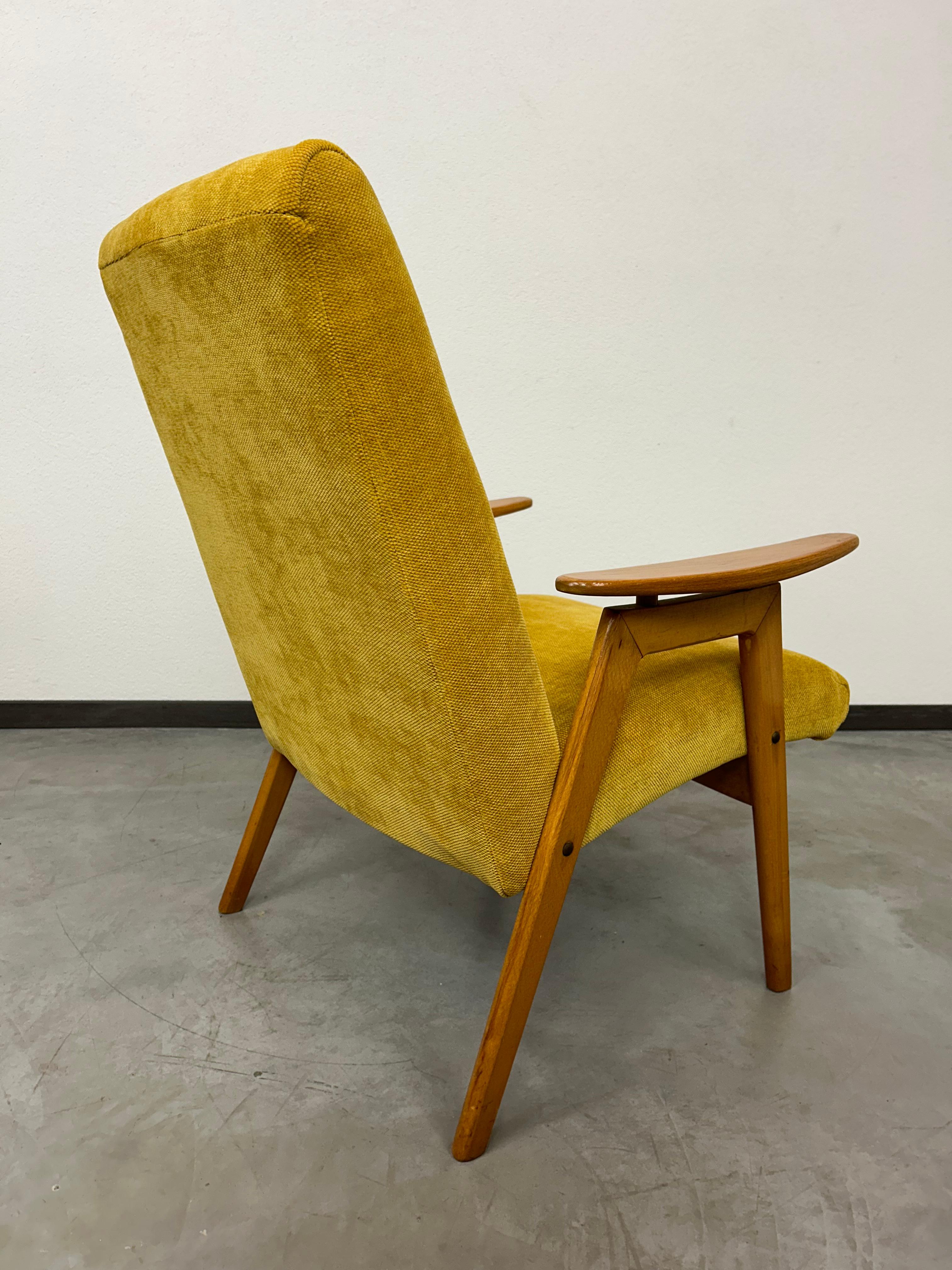 Fabric Yellow mid-century design armchair by Jaroslav Šmídek  For Sale