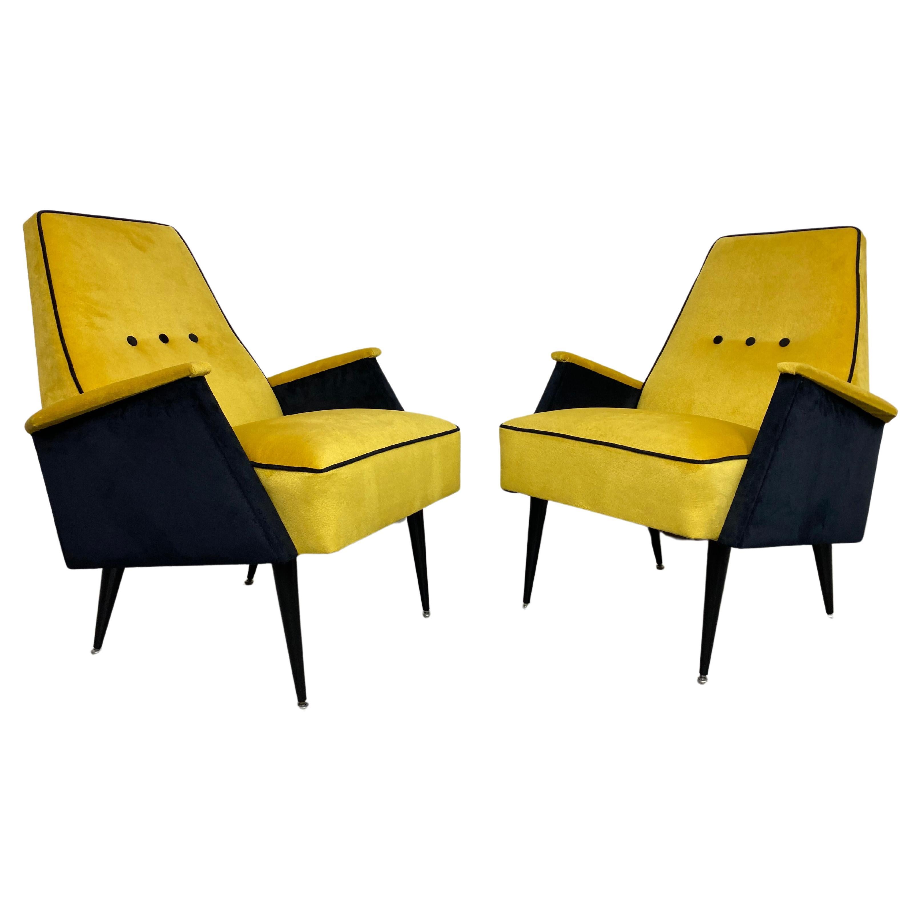 Yellow mid-century design armchairs For Sale