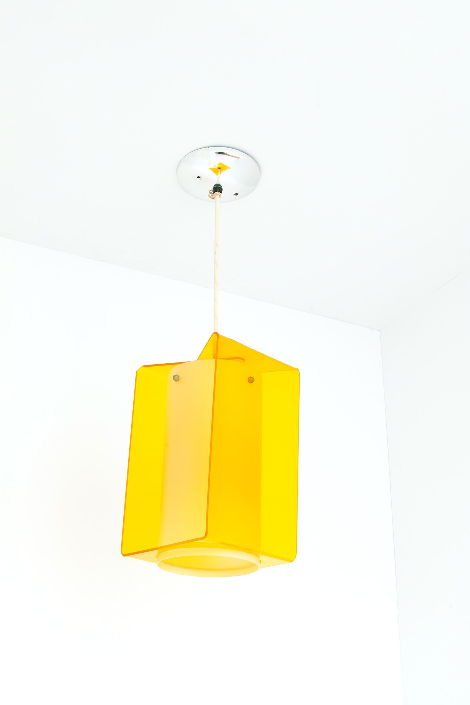 Yellow Midcentury Acrylic Pendant In Good Condition In Brooklyn, NY