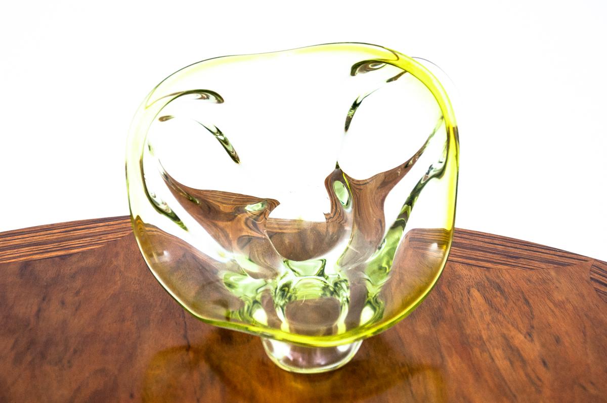 Mid-20th Century Yellow Midcentury Glass Bowl, Poland, 1970s For Sale
