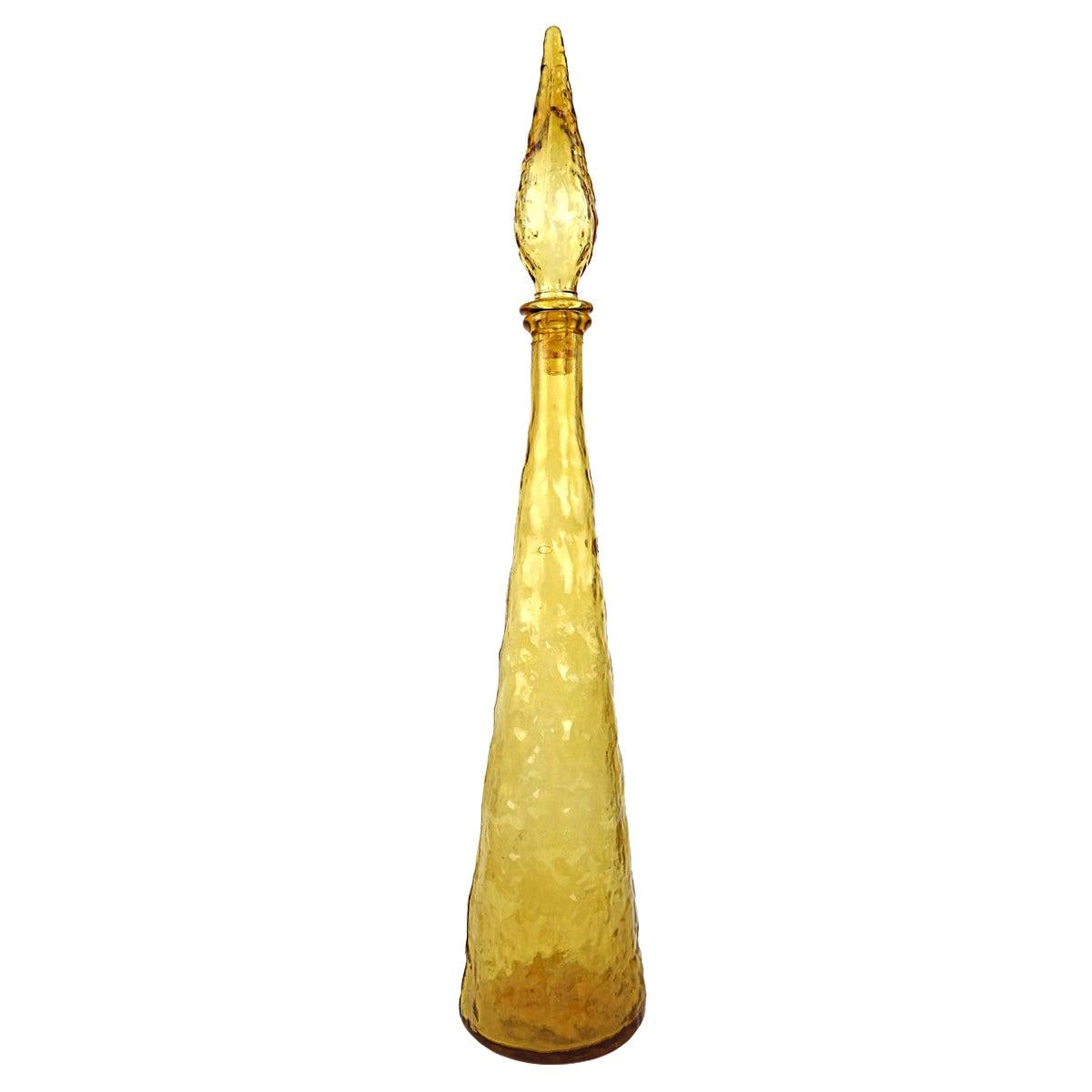 Yellow Midcentury Glass Genie Decanter with Stopper by Empoli