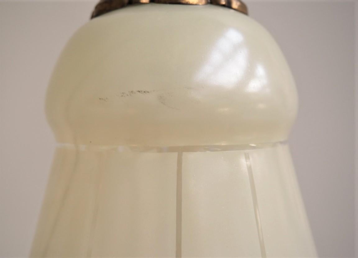 Yellow Midcentury Glass Shades with Brass Top, Danish Vintage Design, 1940s For Sale 4