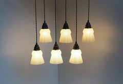 Yellow Midcentury Glass Shades with Brass Top, Danish Vintage Design, 1940s