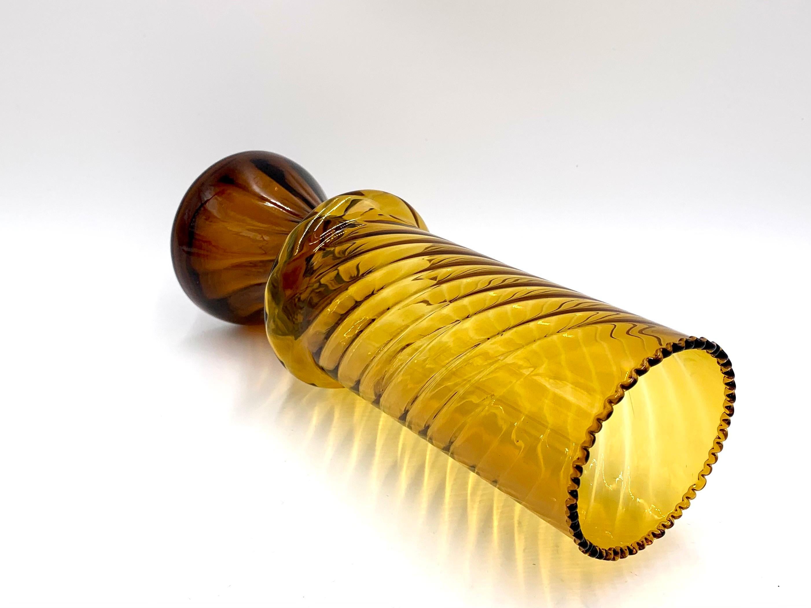 20th Century Yellow Midcentury Glass Vase, Poland, 1960s.