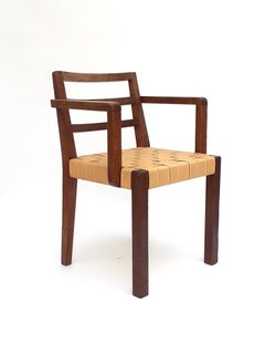 Yellow Modern Armchair in oak and faux leather by René Gabriel, Norma, 1938