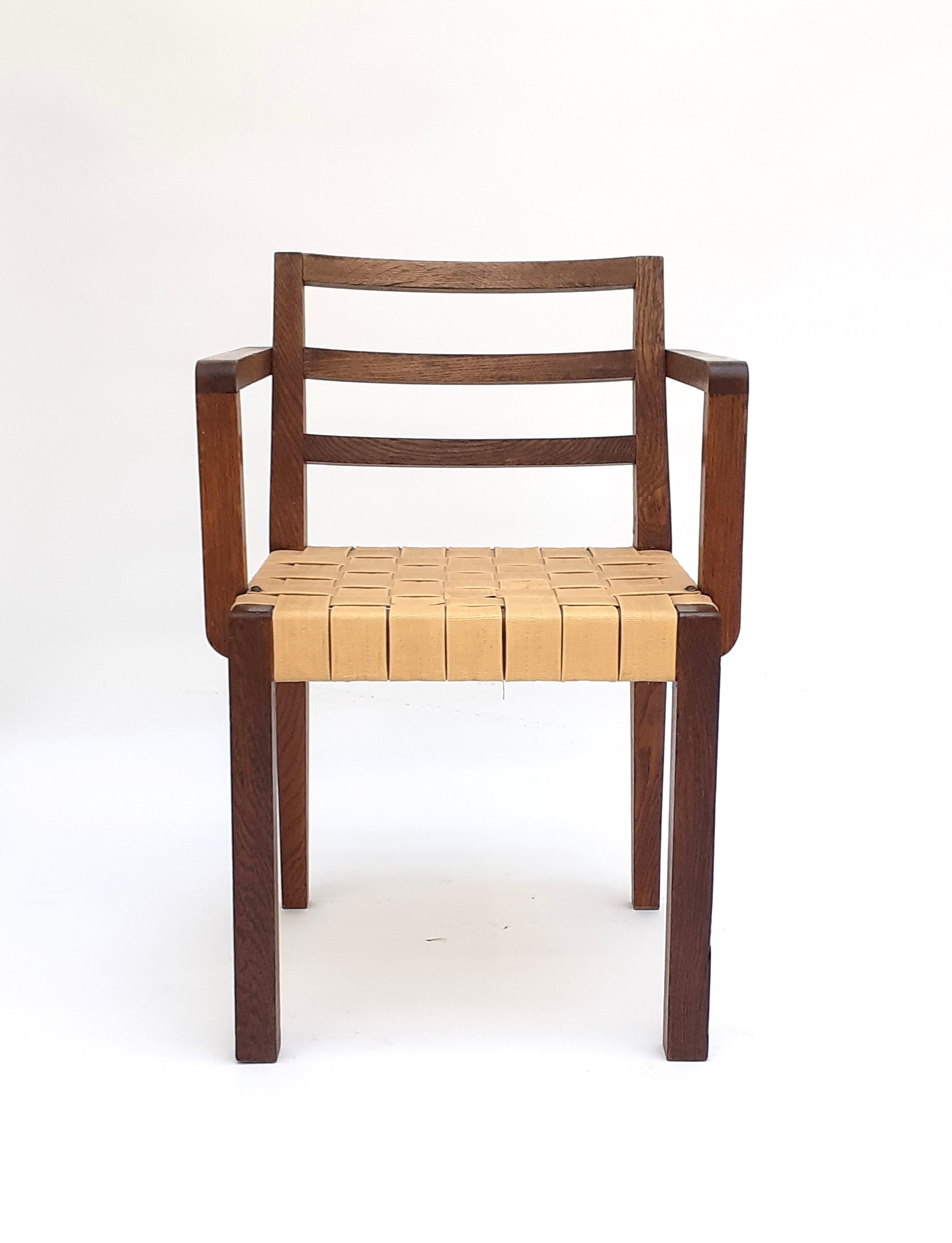 Gelber moderner Sessel aus Eiche und Kunstleder von René Gabriel, Norma, 1938 im Zustand „Gut“ im Angebot in PARIS, FR