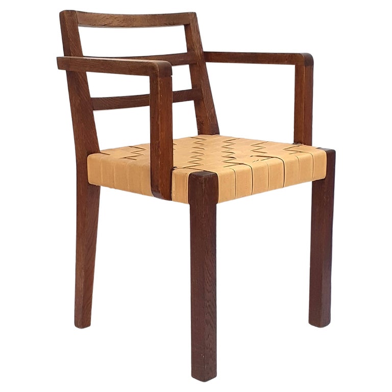 Yellow Modern Armchair in oak and faux leather by René Gabriel, Norma