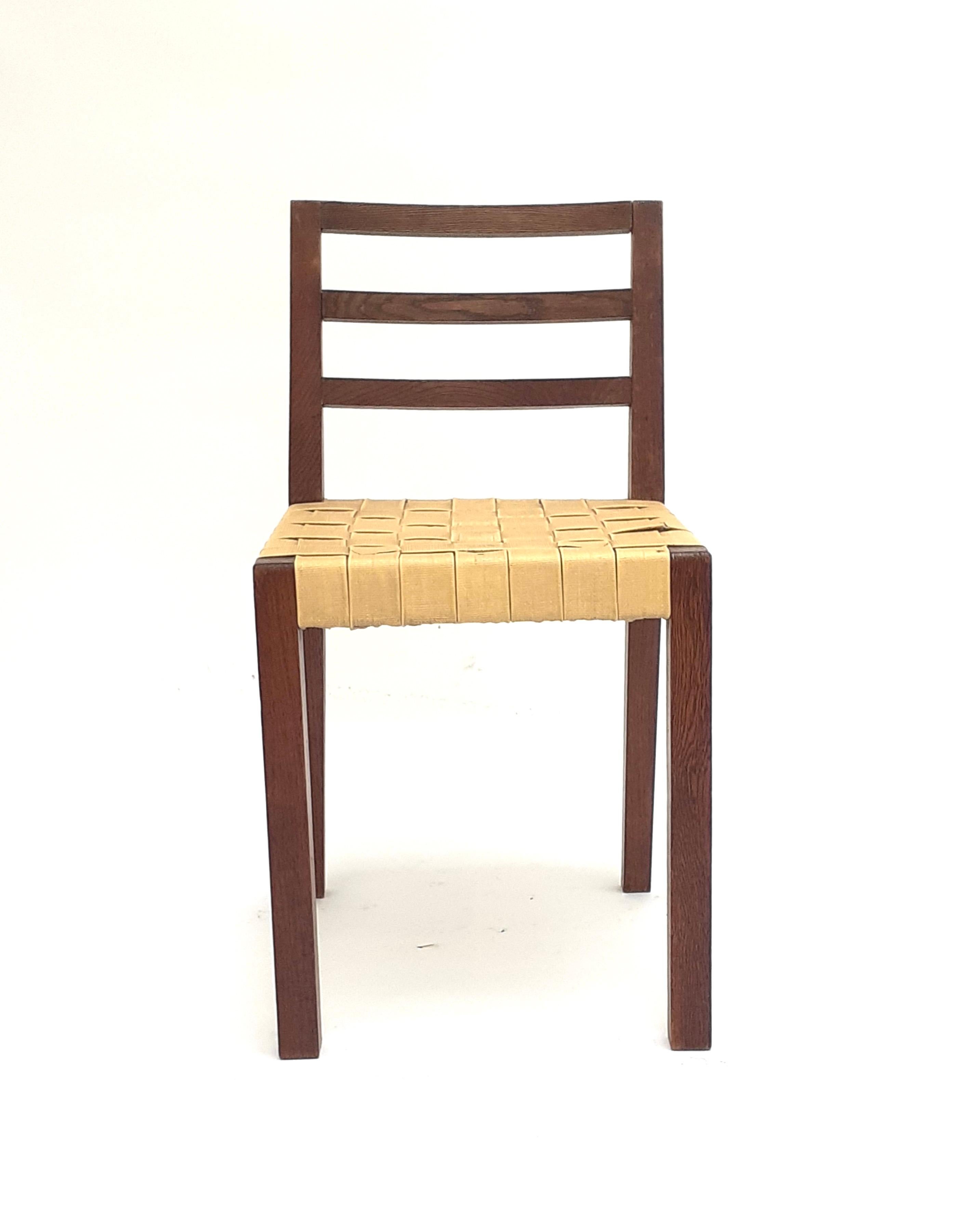 French Yellow Modern Chair in Oak and Faux Leather by René Gabriel, Norma, 1938 For Sale