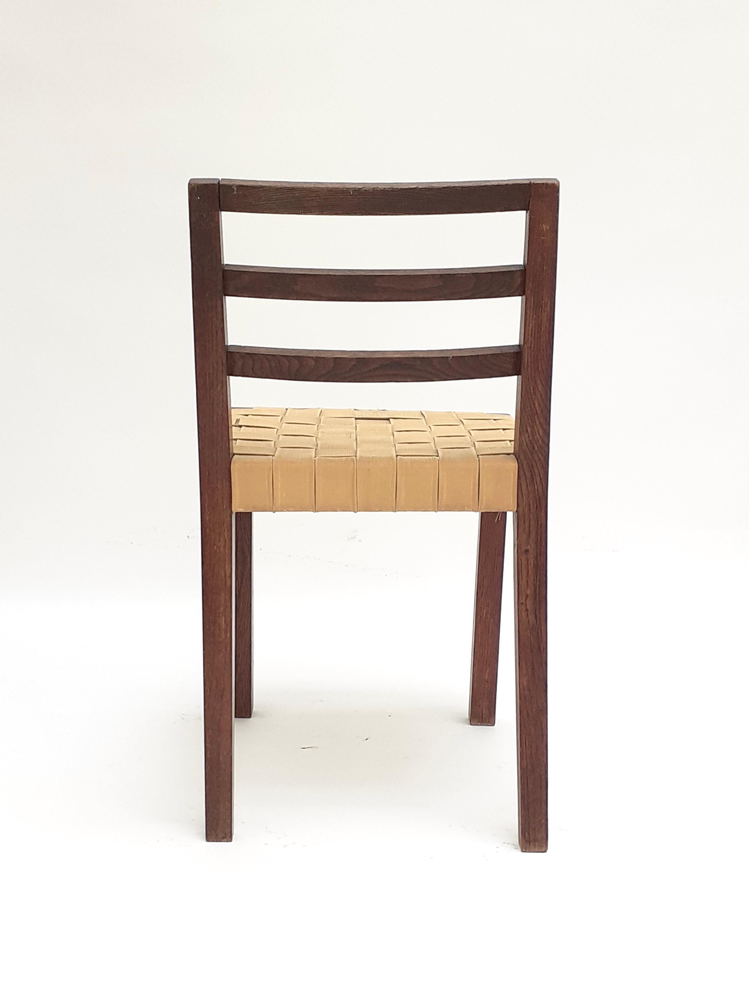 Gelber moderner Stuhl aus Eiche und Kunstleder von René Gabriel, Norma, 1938 (Mitte des 20. Jahrhunderts) im Angebot