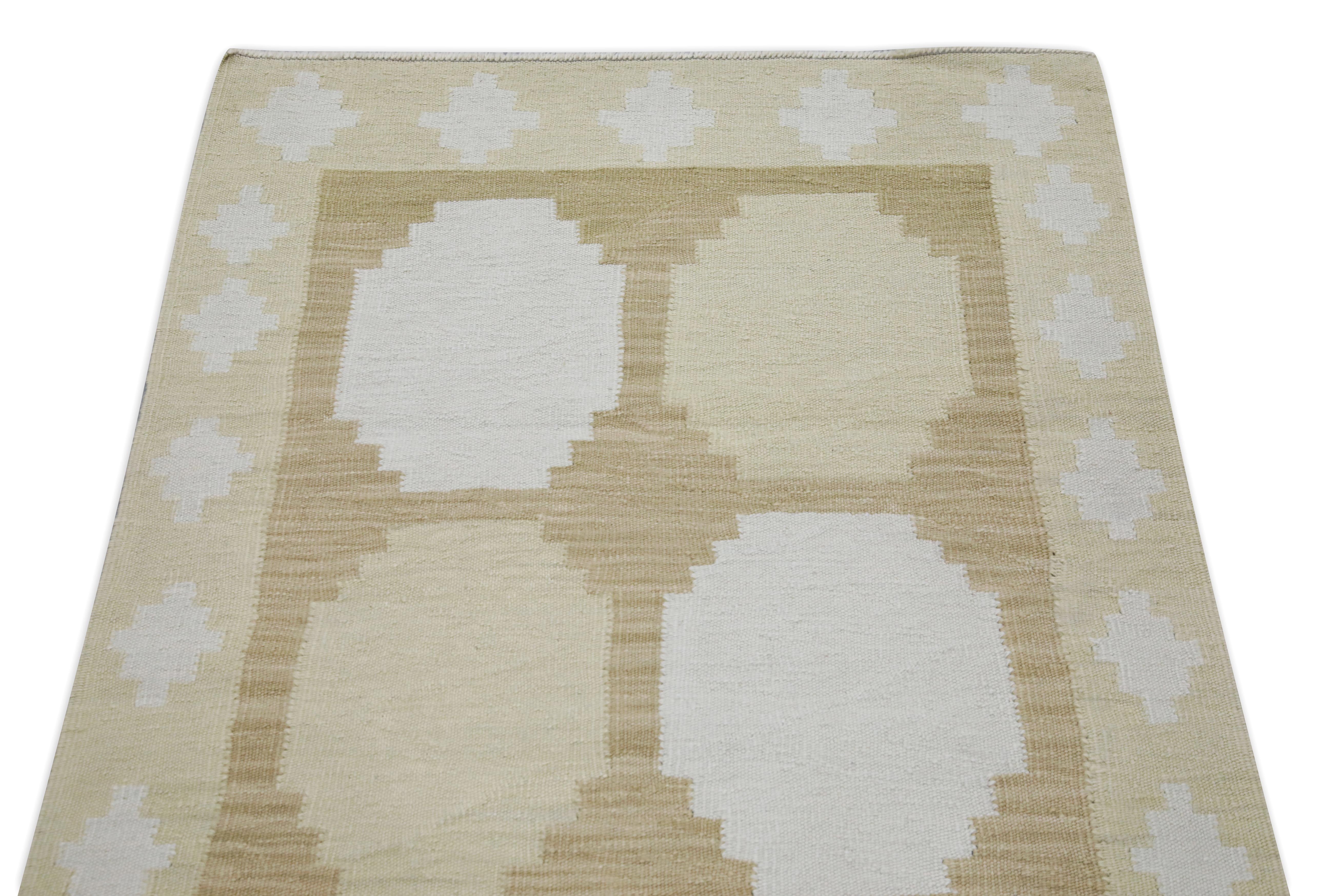 Turkish Yellow Modern Flatweave Handmade Wool Rug 2'11