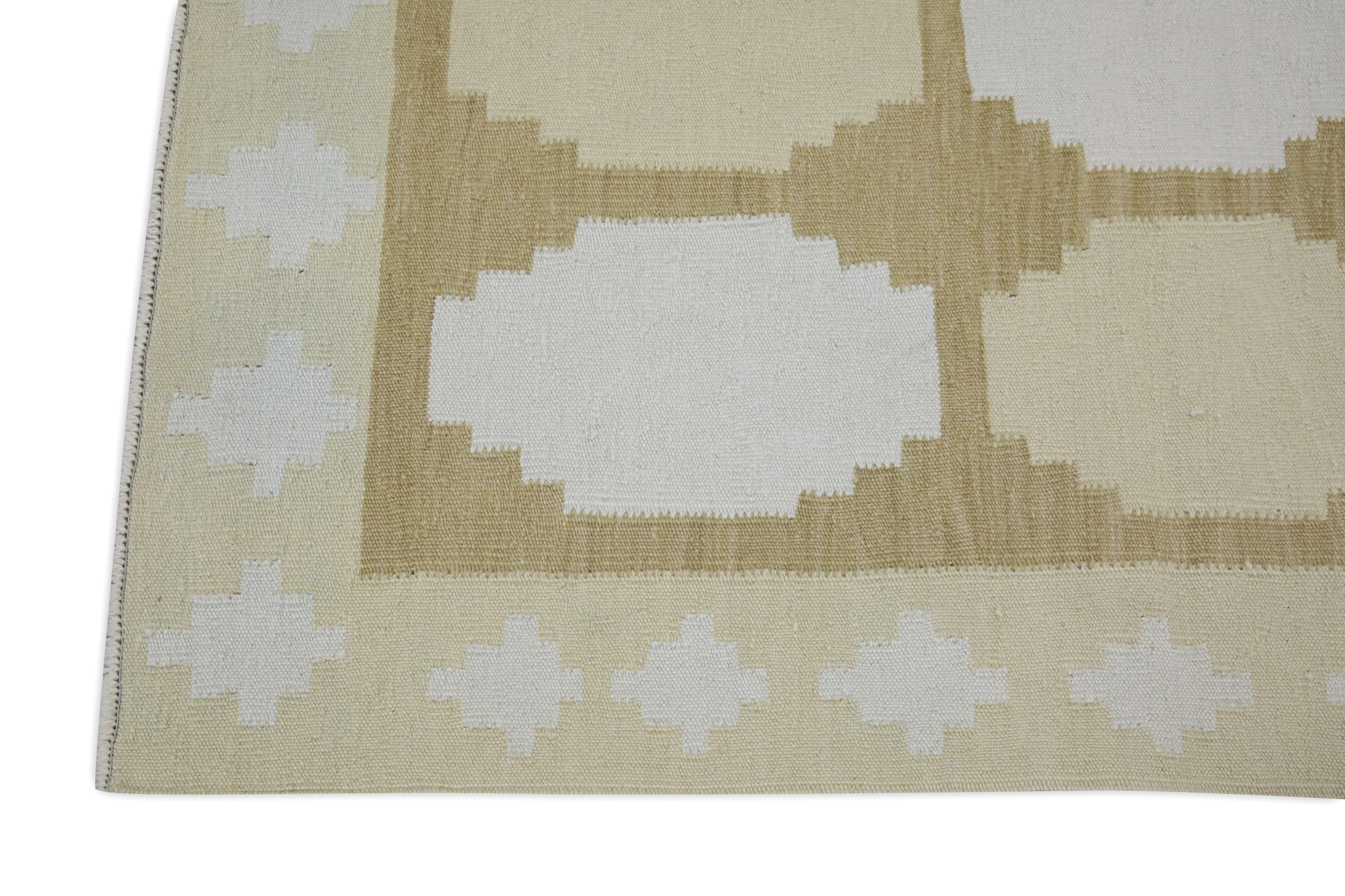 Kilim Yellow Modern Flatweave Handmade Wool Rug 3' X 4'8