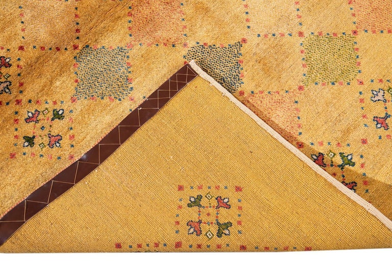 Gabbeh Diamond Pattern Yellow Modern Gabbeh Persian Handmade Wool Rug For Sale at 1stDibs
