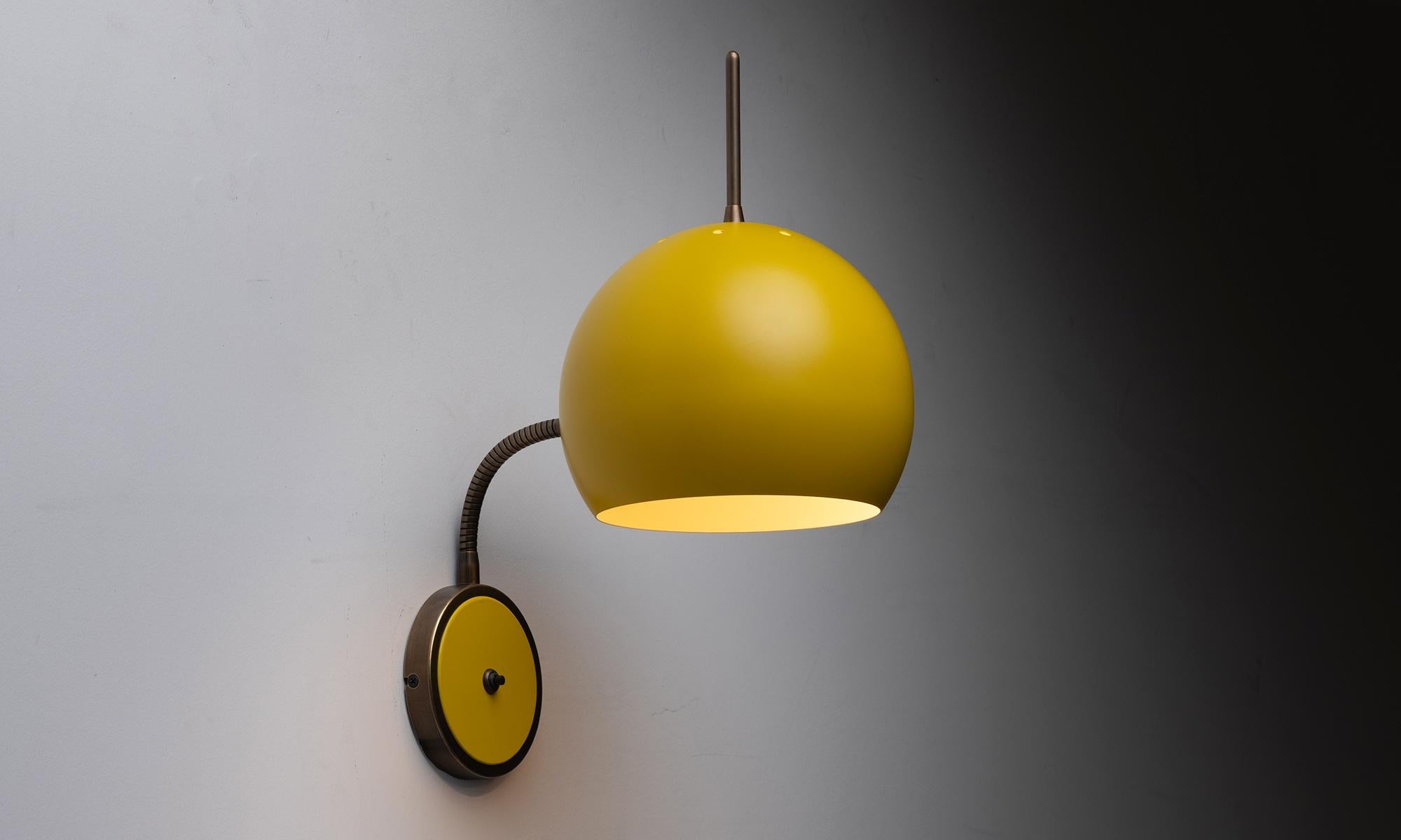 Made in Italy

Wall sconce with yellow painted metal shade and backplate. Adjustable brass arm.

9”w x 12”d x 15”h

*Please Note: This fixture is made in Italy, and comes newly wired (eu wiring). It is not UL Listed. Standard Lead Time is 4-6 Weeks*