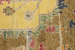 Yellow Modern Serapi Style Hand-Knotted Wool Geometric Medallion Area Rug