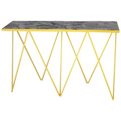 Yellow Modern Steel Console Table with Granite Top - Customizable
