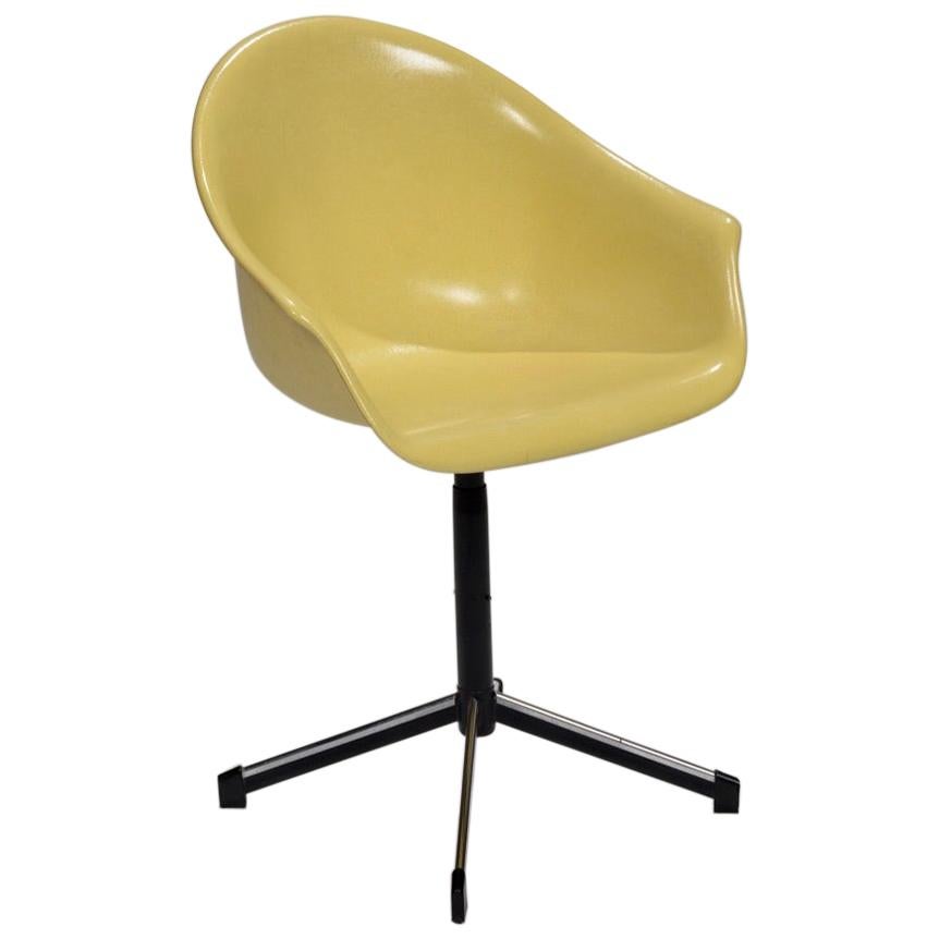Yellow Molded Fiberglass Swivel Shell Chair