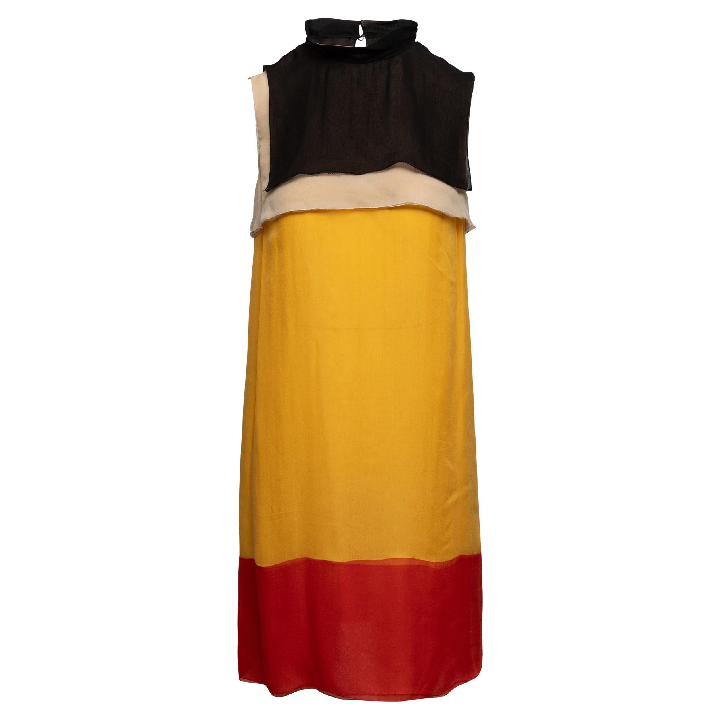 Yellow & Multicolor Bottega Veneta Color Block Silk Dress Size IT 38