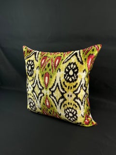 Yellow Multicolor Design Velvet Silk Ikat Pillow Cover