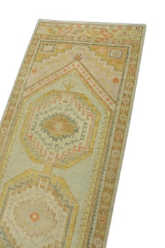 Yellow Multicolor Handwoven Wool Turkish Oushak Runner 3' x 8'2"
