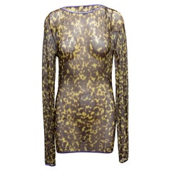 Yellow & Multicolor Versace Printed Mesh Long Sleeve Top Size IT 44