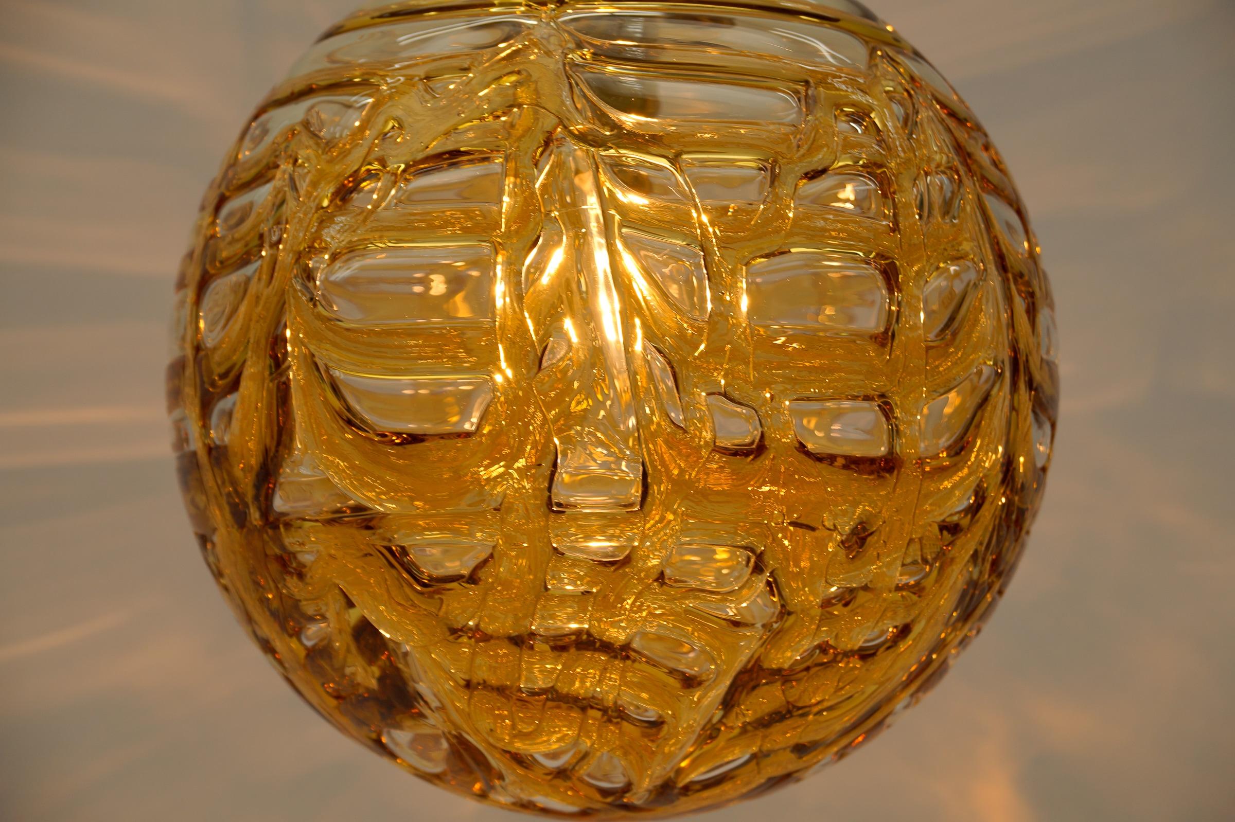 Yellow Murano Glass Ball Pendant Lamp by Doria, - 1960s Germany For Sale 4