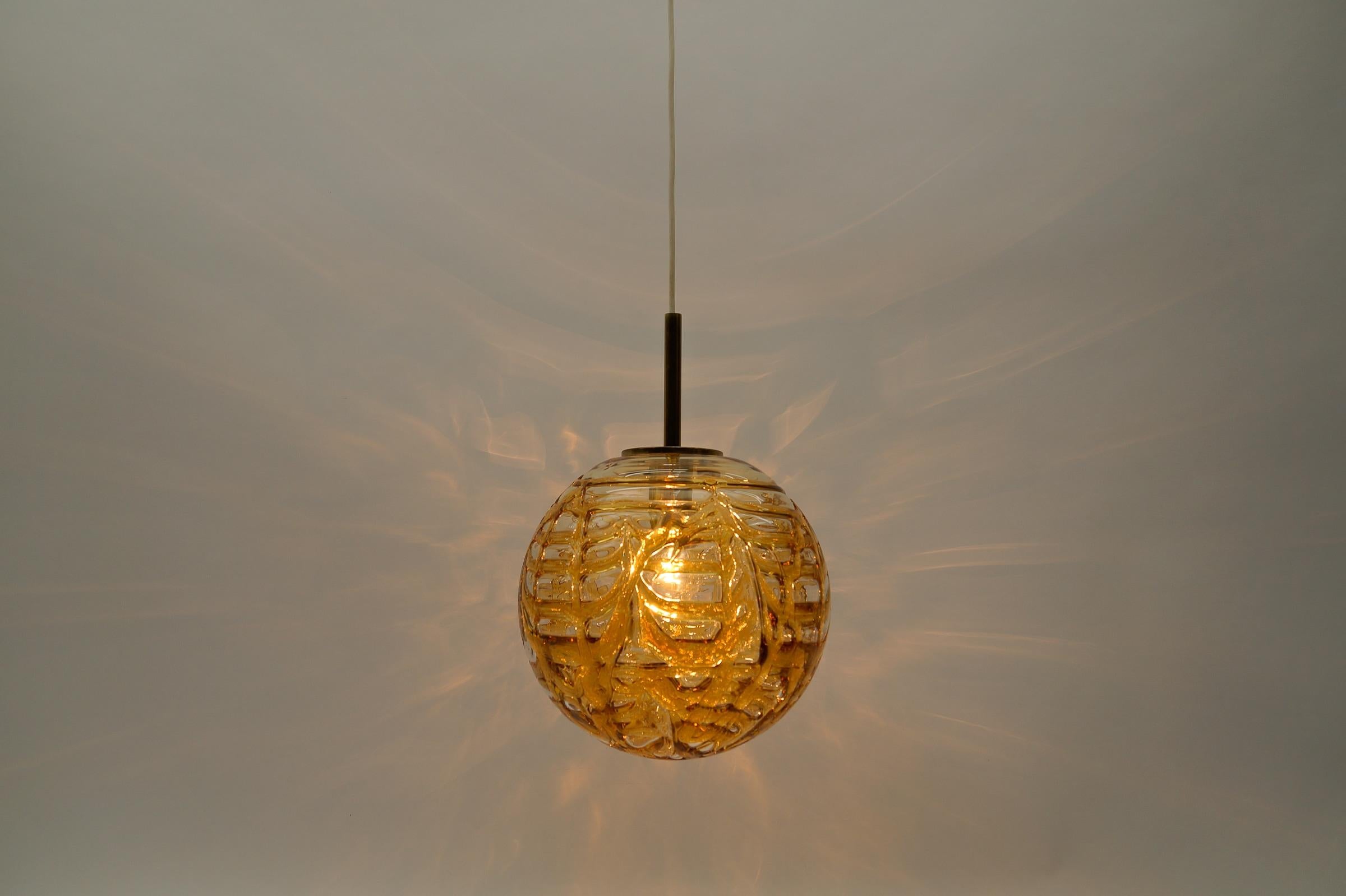 Mid-Century Modern Yellow Murano Glass Ball Pendant Lamp by Doria, - 1960s Germany For Sale