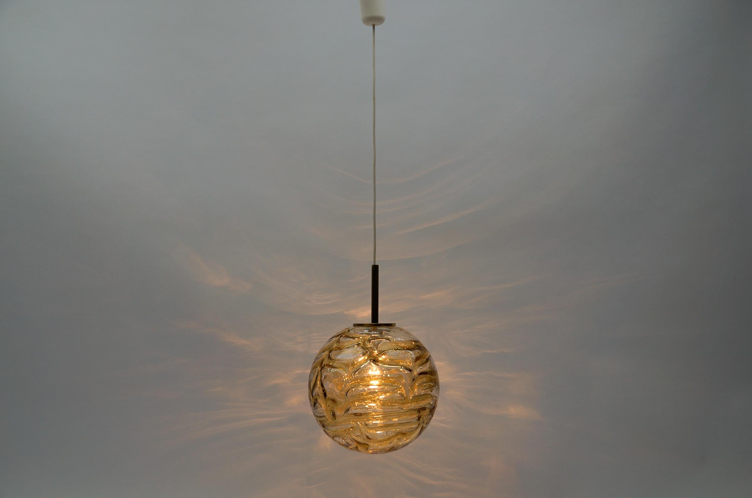 Mid-Century Modern Yellow Murano Glass Ball Pendant Lamp by Doria, - 1960s Germany For Sale