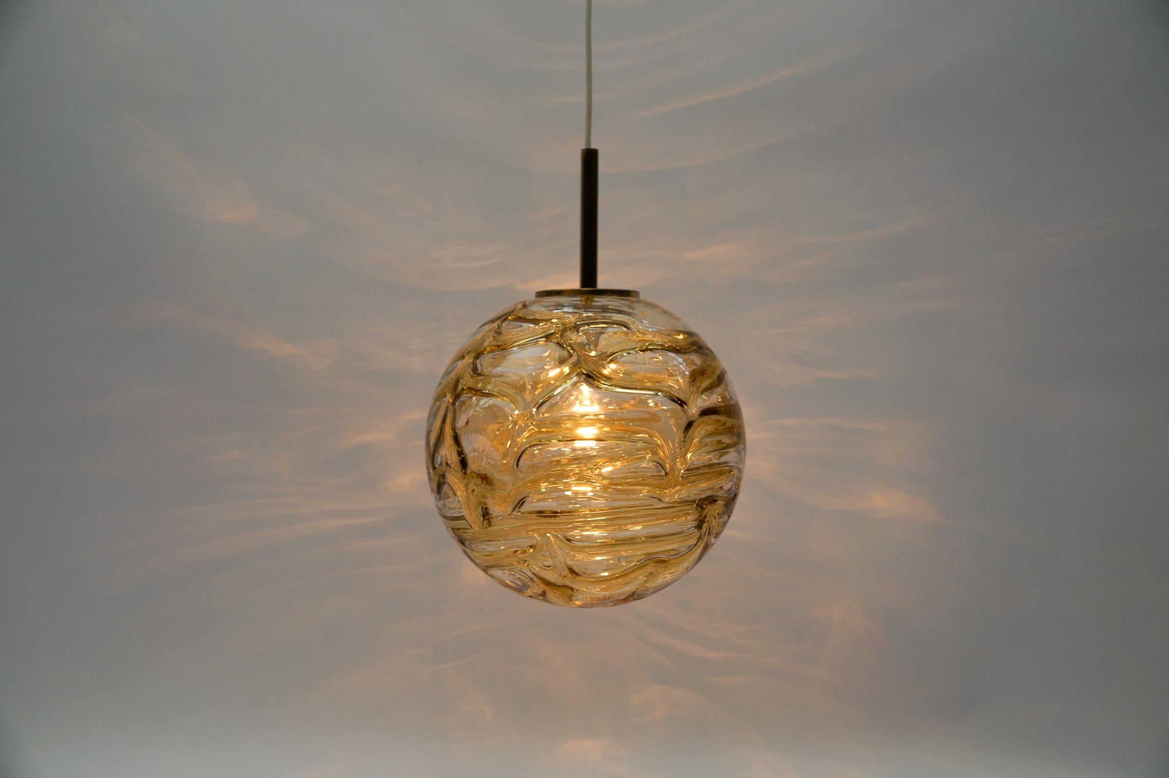 Mid-20th Century Yellow Murano Glass Ball Pendant Lamp by Doria, - 1960s Germany For Sale