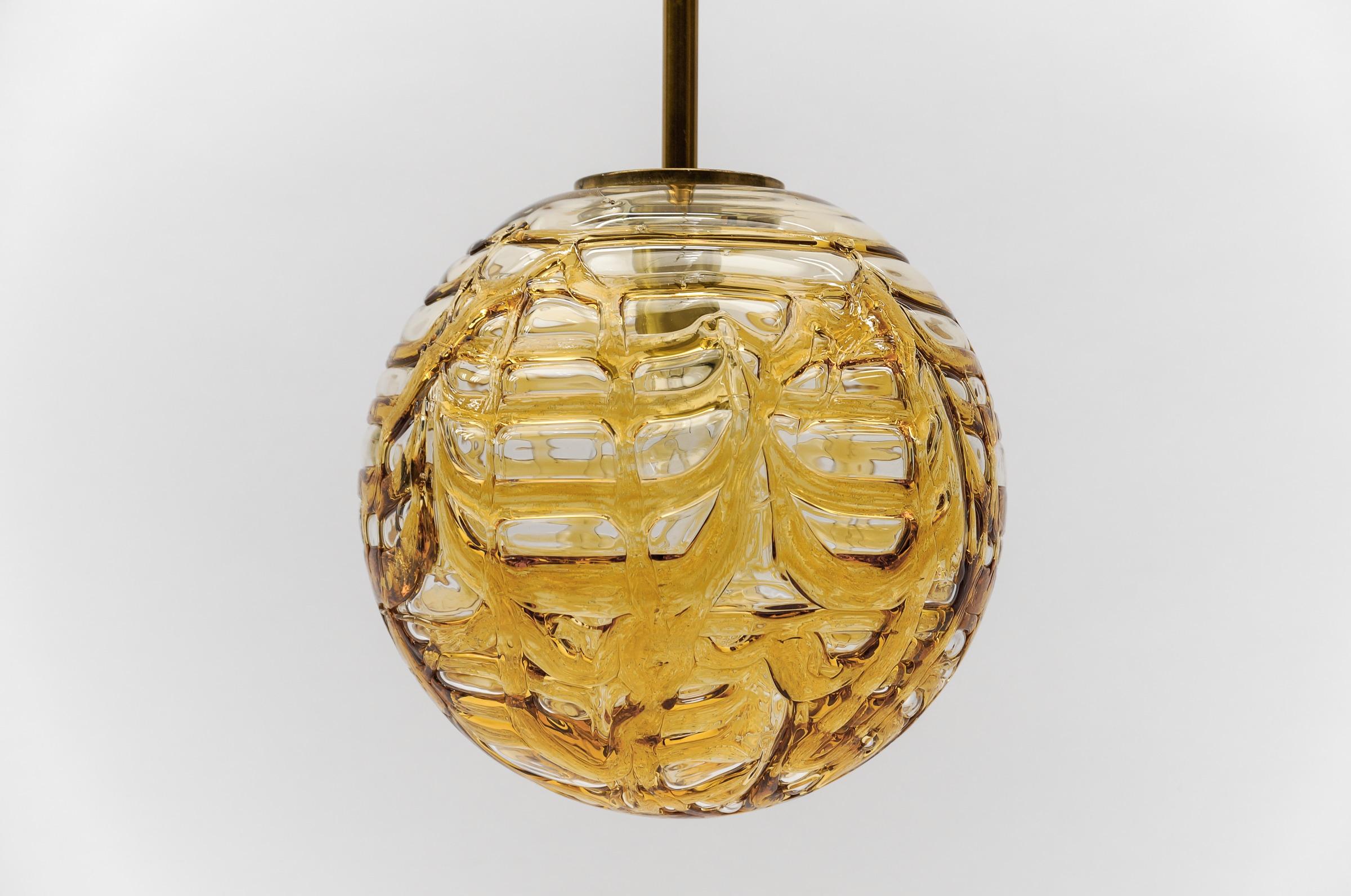 Metal Yellow Murano Glass Ball Pendant Lamp by Doria, - 1960s Germany For Sale