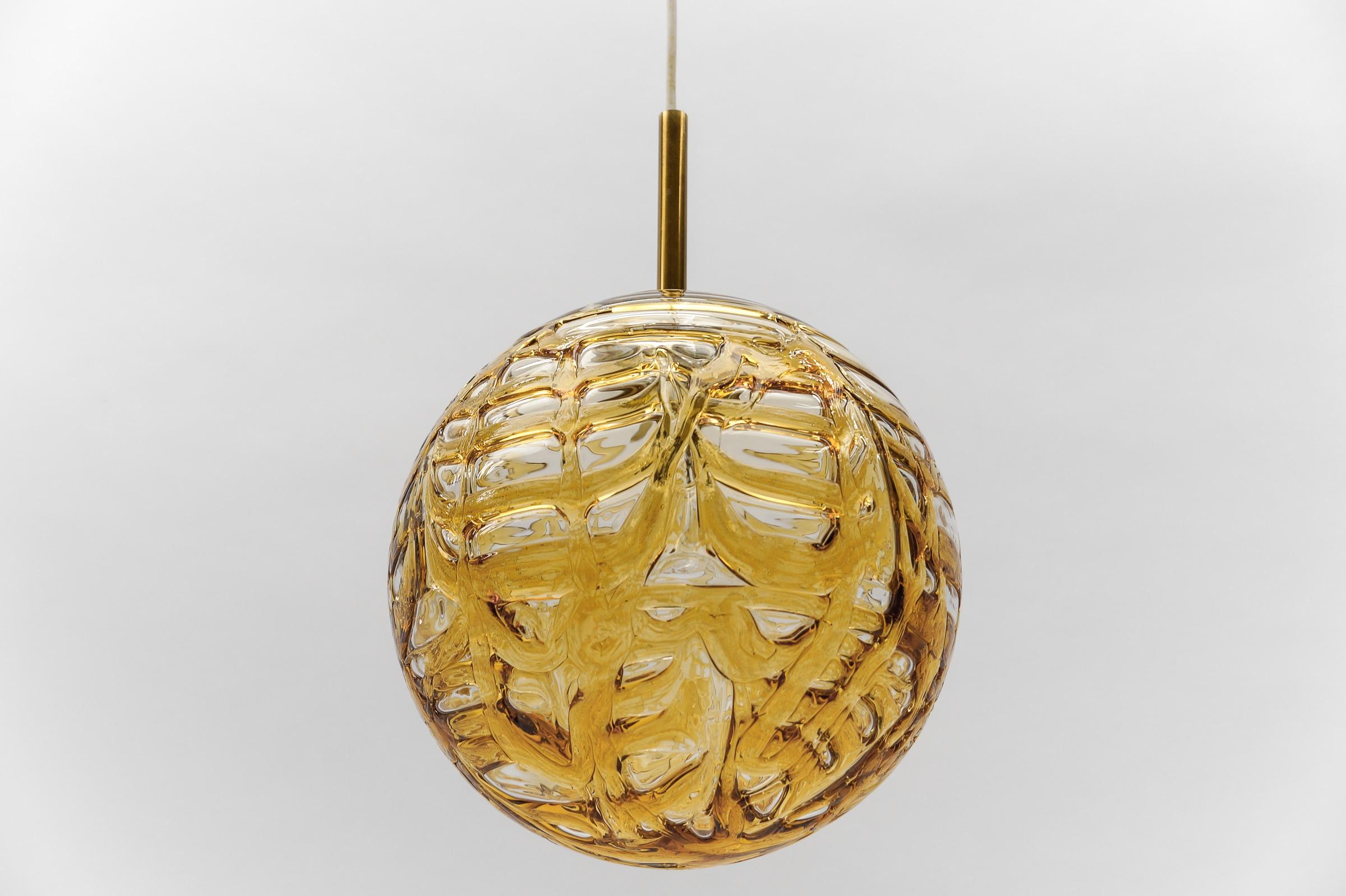 Yellow Murano Glass Ball Pendant Lamp by Doria, - 1960s Germany For Sale 1