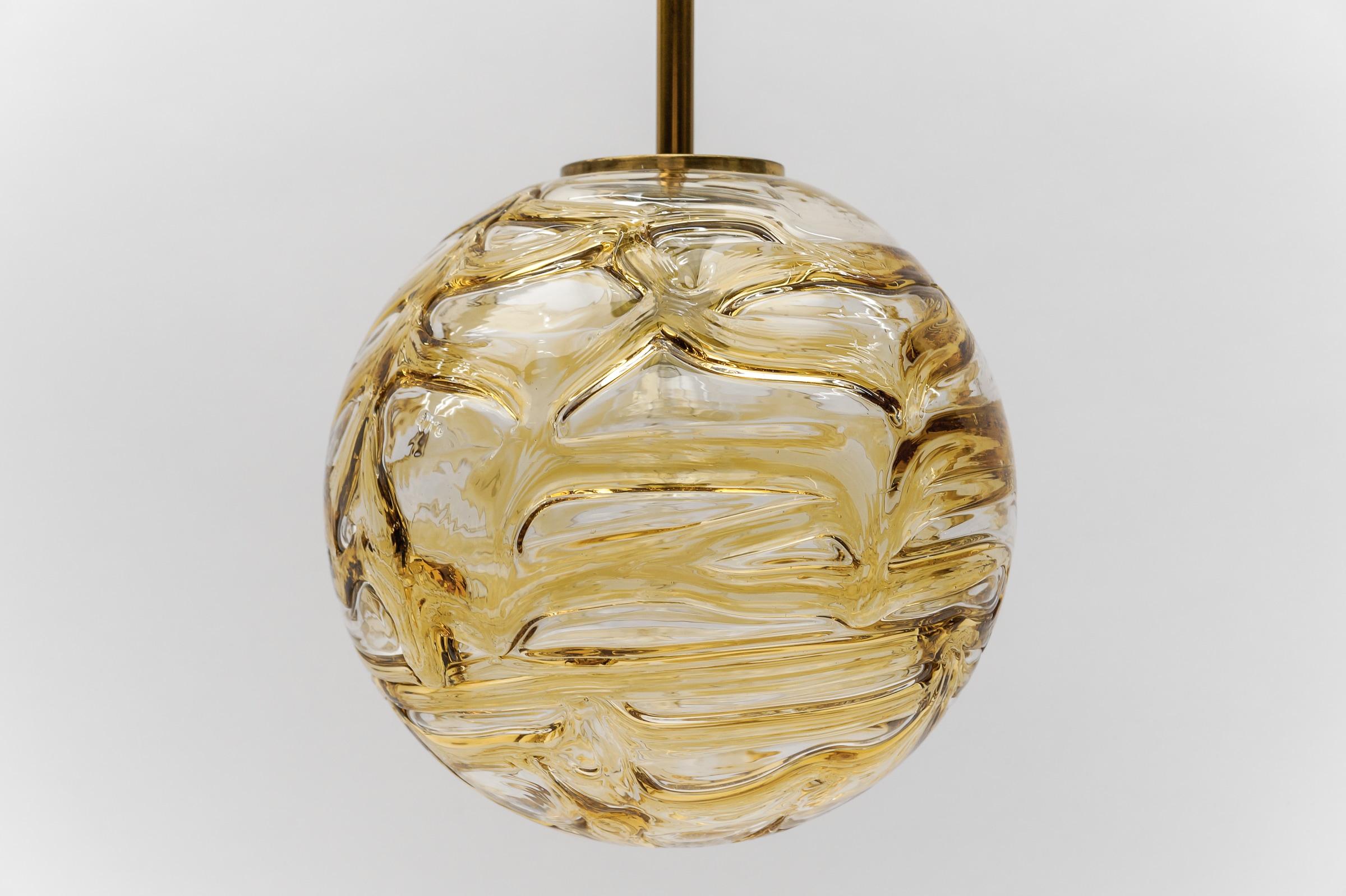 Yellow Murano Glass Ball Pendant Lamp by Doria, - 1960s Germany For Sale 1