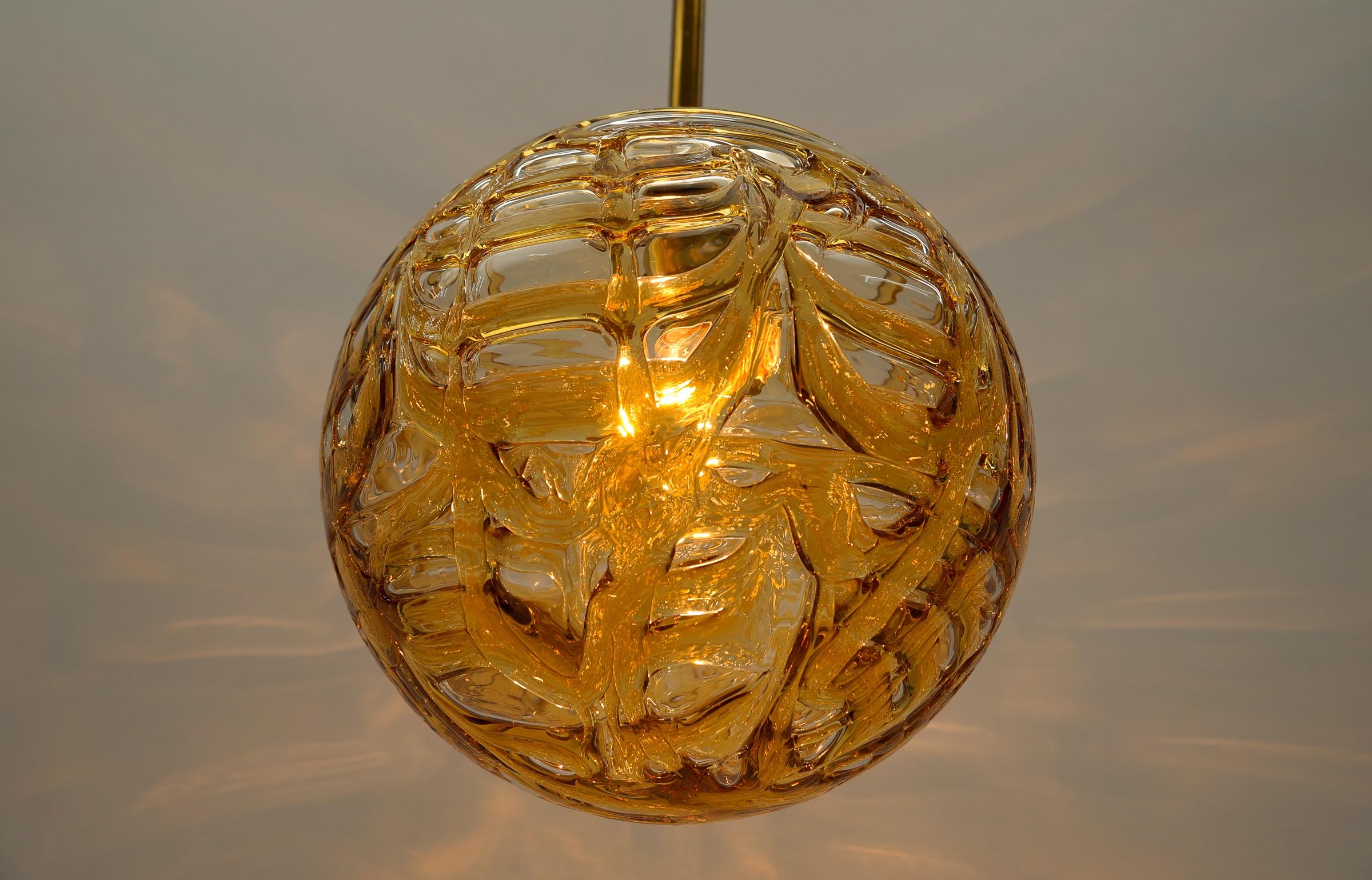 Yellow Murano Glass Ball Pendant Lamp by Doria, - 1960s Germany For Sale 2