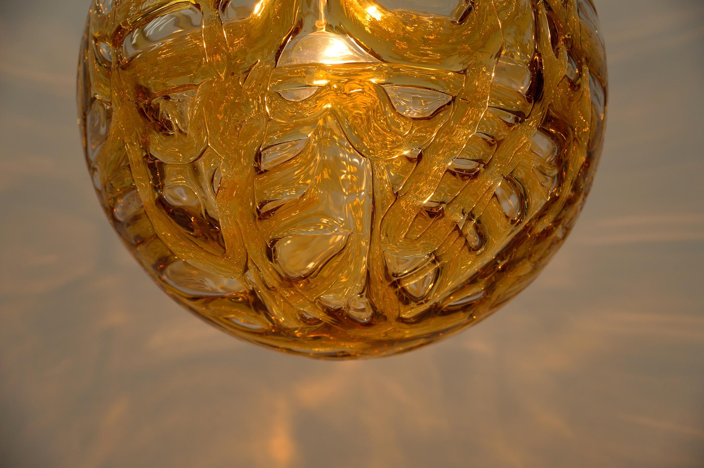 Yellow Murano Glass Ball Pendant Lamp by Doria, - 1960s Germany For Sale 3