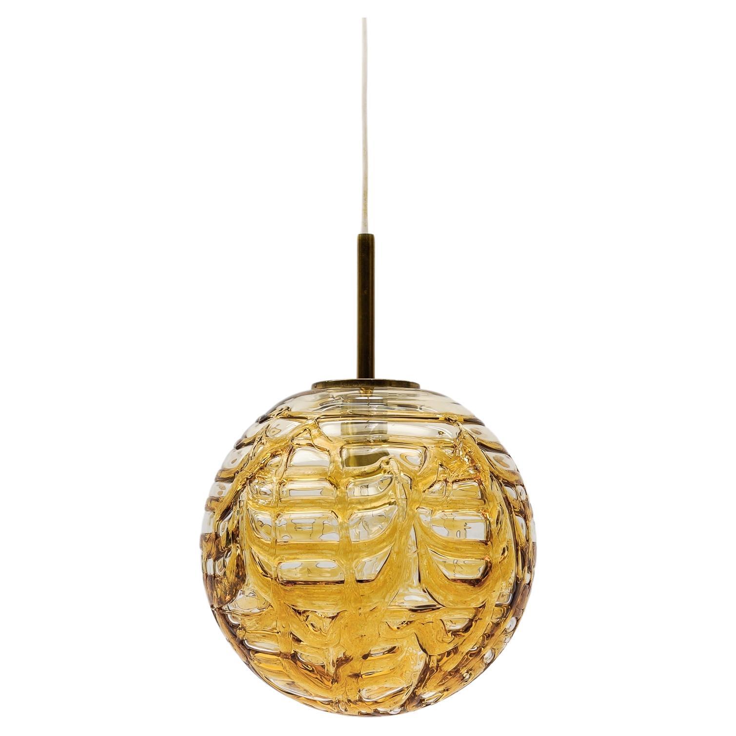 Yellow Murano Glass Ball Pendant Lamp by Doria, - 1960s Germany For Sale