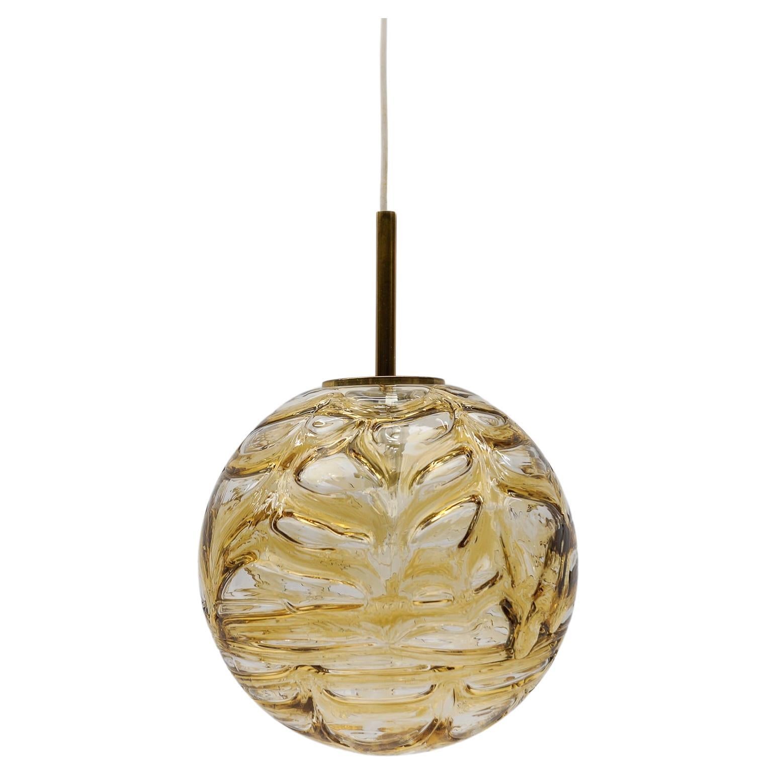 Yellow Murano Glass Ball Pendant Lamp by Doria, - 1960s Germany For Sale