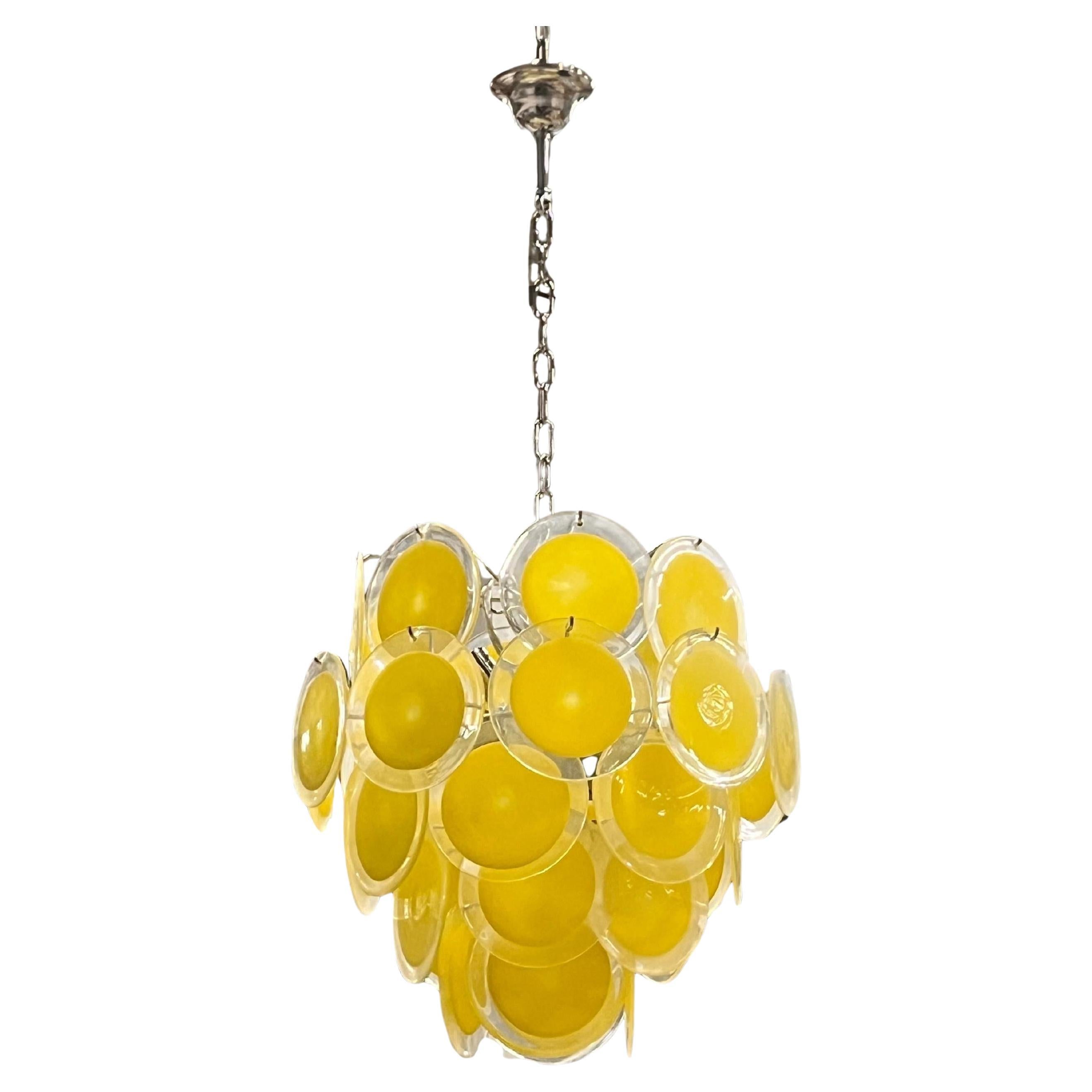 Gelber Murano-Glasscheiben-Kronleuchter von Vistosi