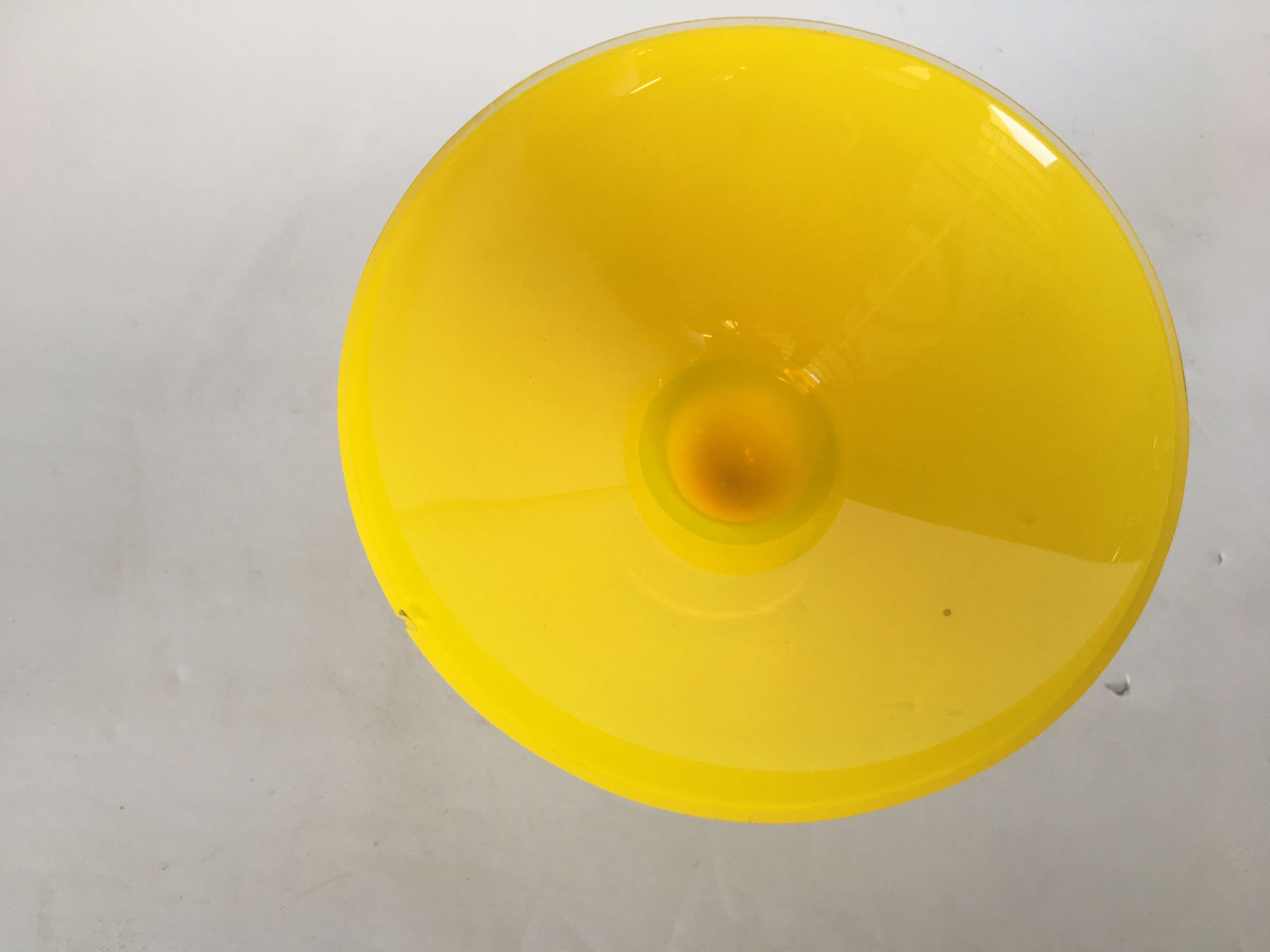 American Yellow Murano Glass Dish Candlestick Holder, Midcentury
