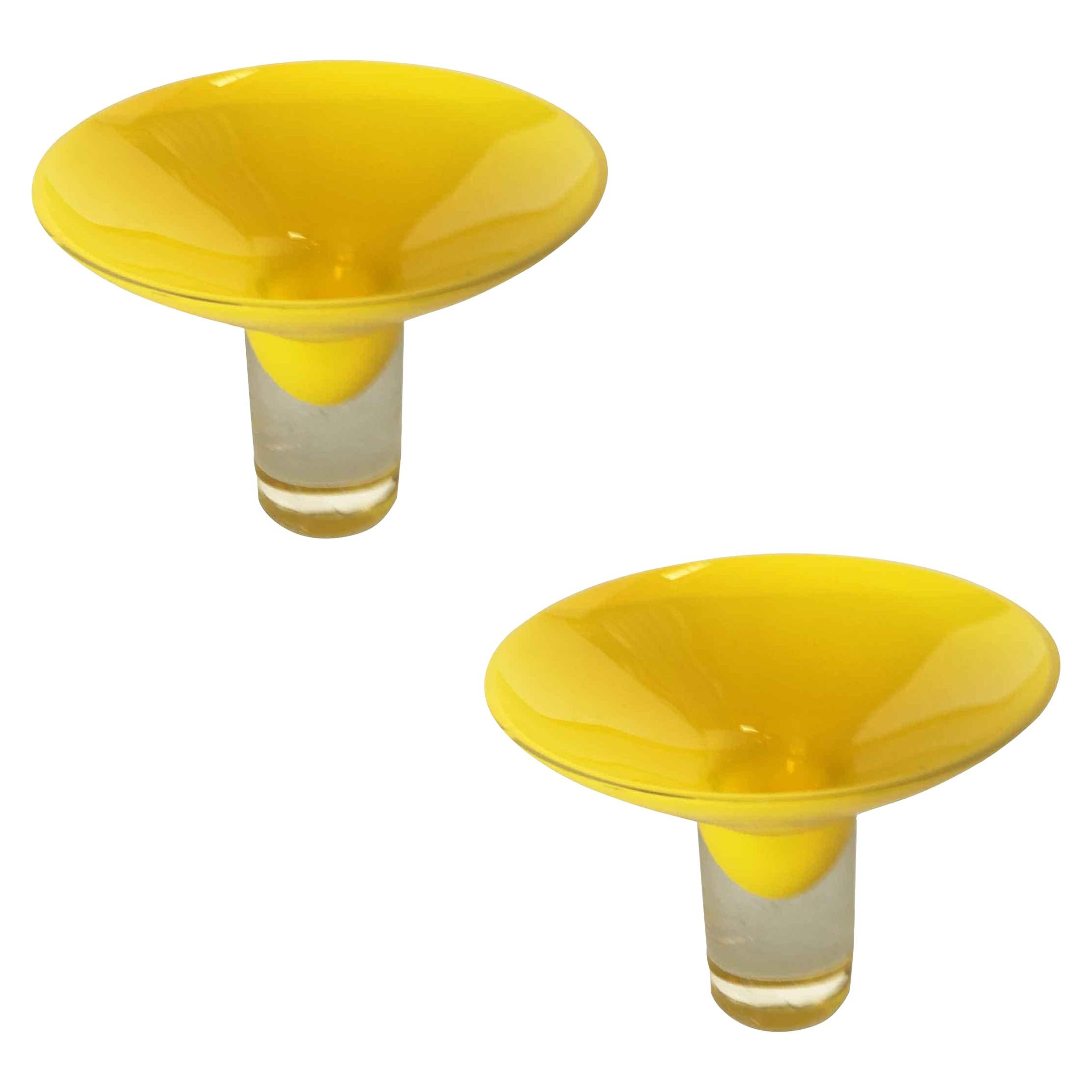 Yellow Murano Glass Dish Candlestick Holder, Midcentury