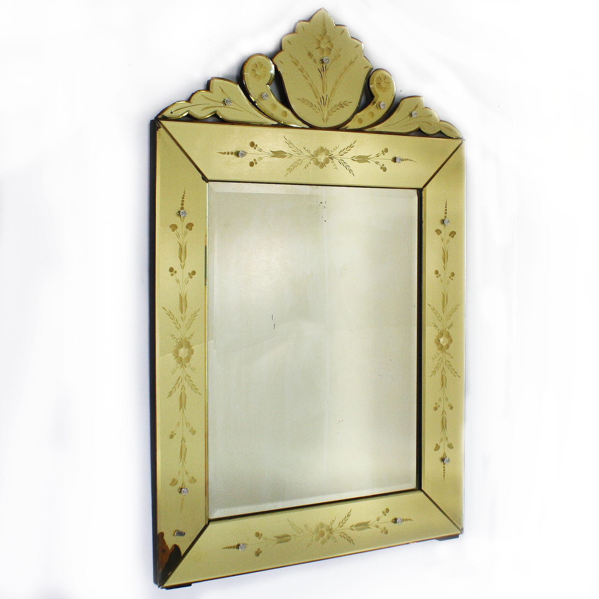 Mid-20th Century Yellow Murano Glass Mirror Frame Mirror, circa 1950