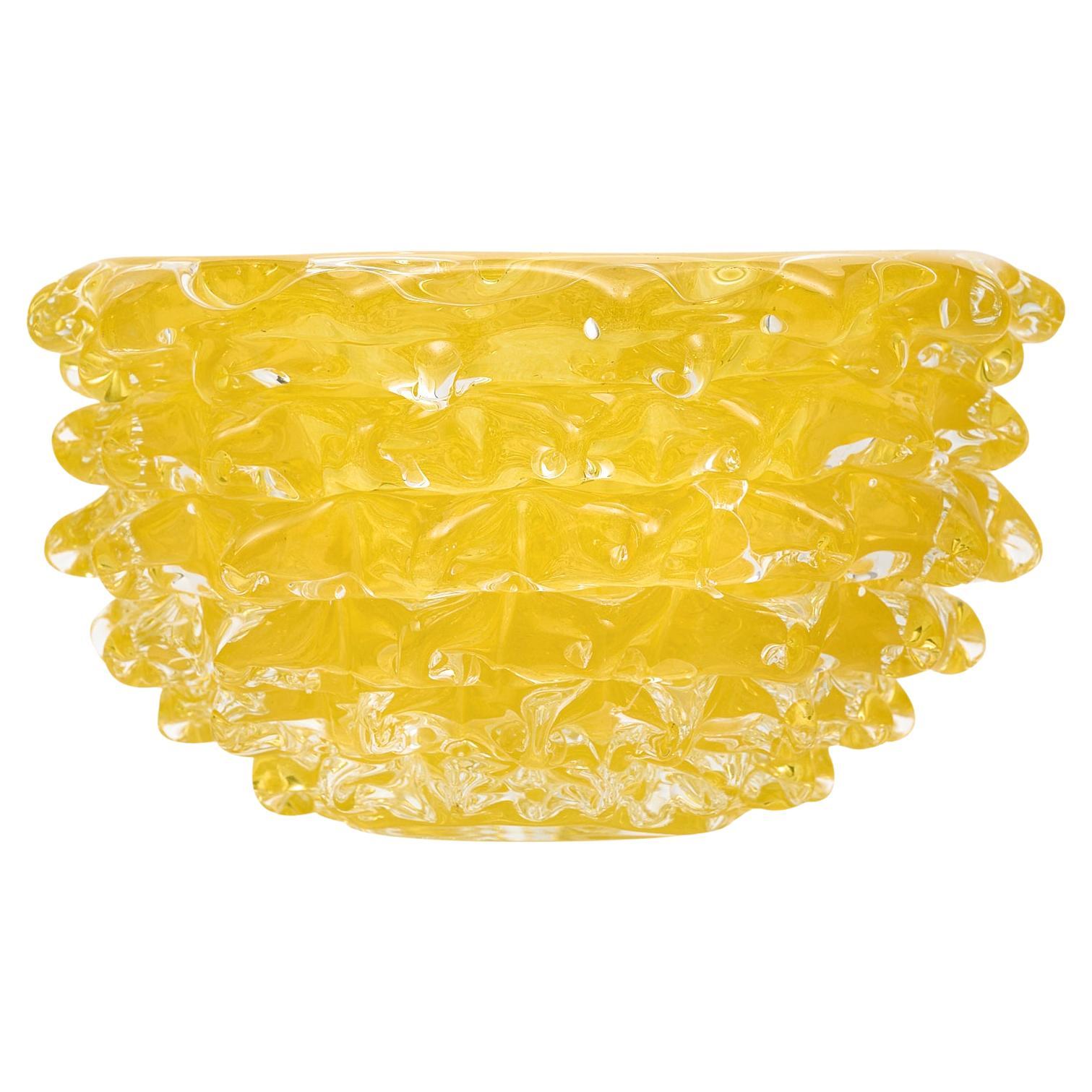 Hand-Blown Yellow Murano Glass Bowl, Rostrato Technique, Italy