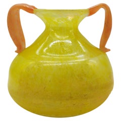 Yellow Murano Glass Two Handles Amphora Vase, Italy 1960s