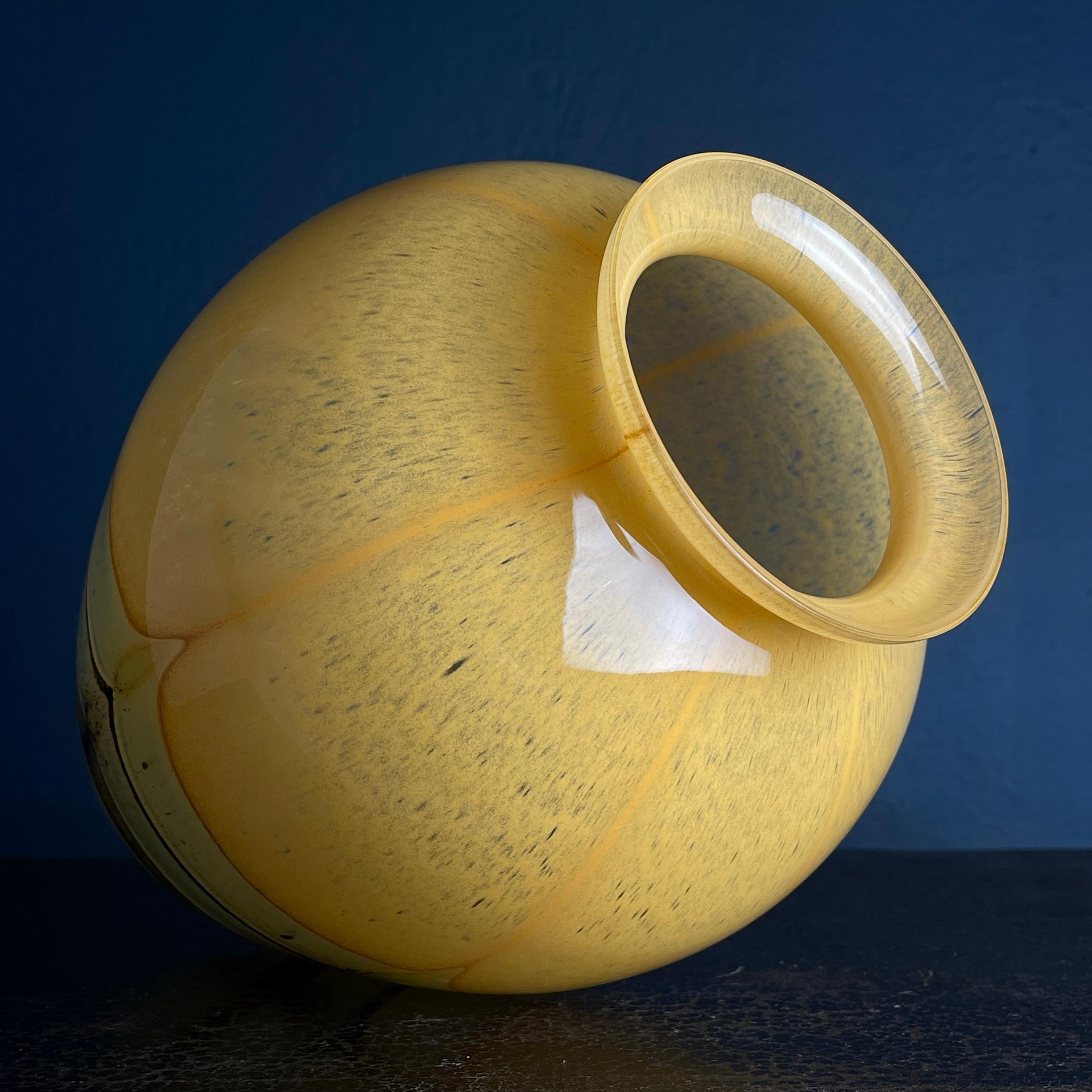 Italian Yellow murano glass vase Italy 1970s For Sale